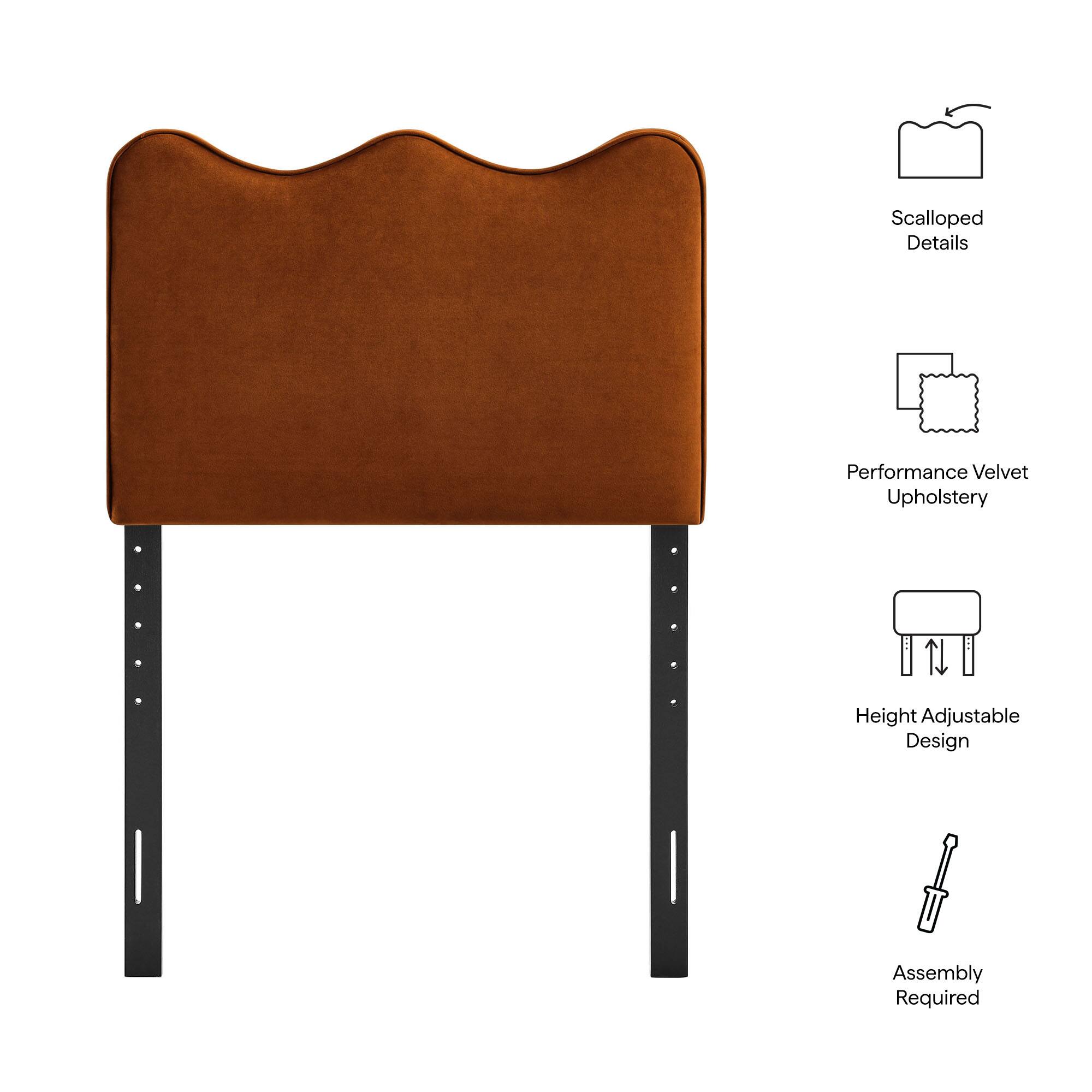Scalloped Details  
Performance Velvet Upholstery  
Height Adjustable Design  
Assembly Required