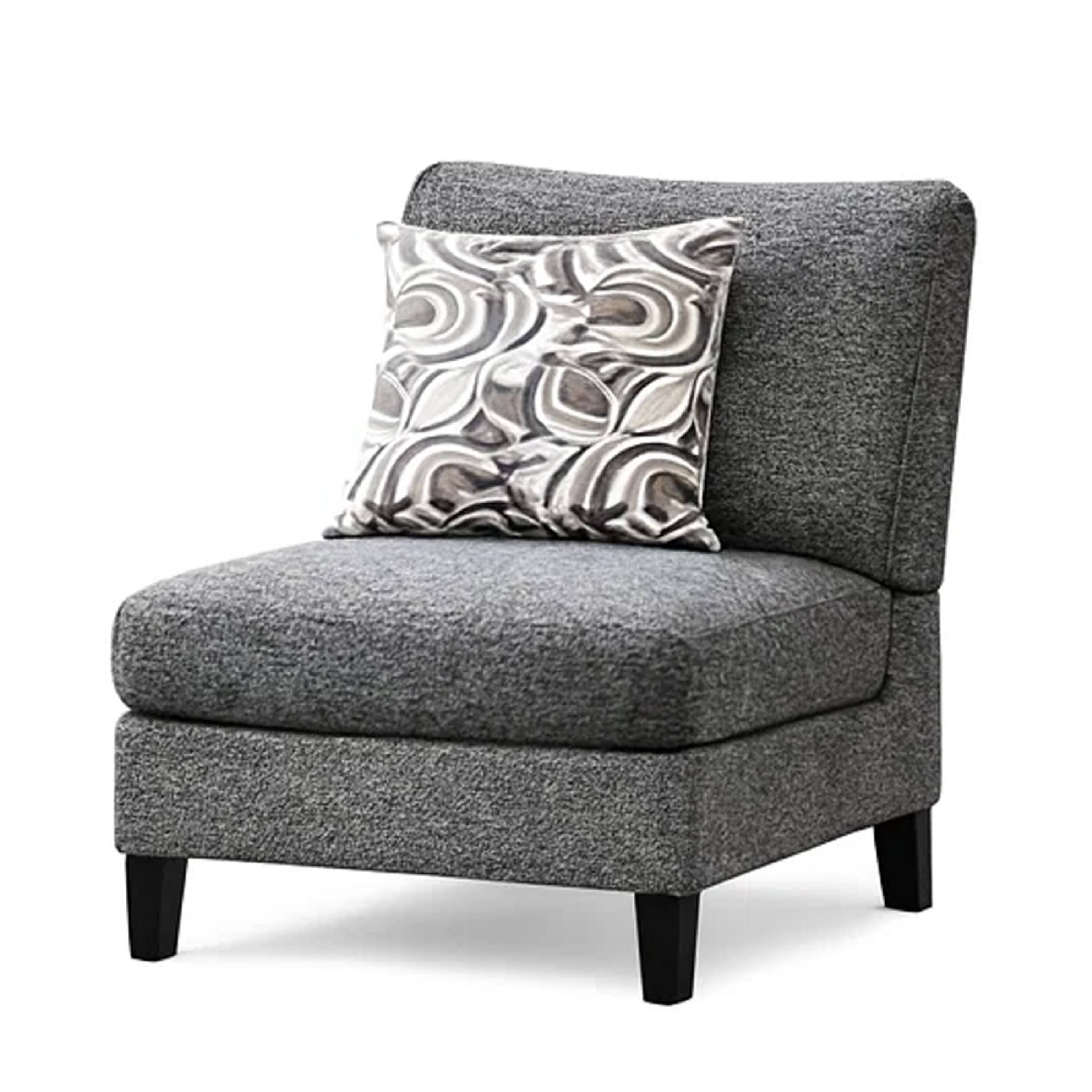 Alt View 3. Manhattan Lane - Chenille Fabric Upholstered Armless Chair with Pillow - Gray.