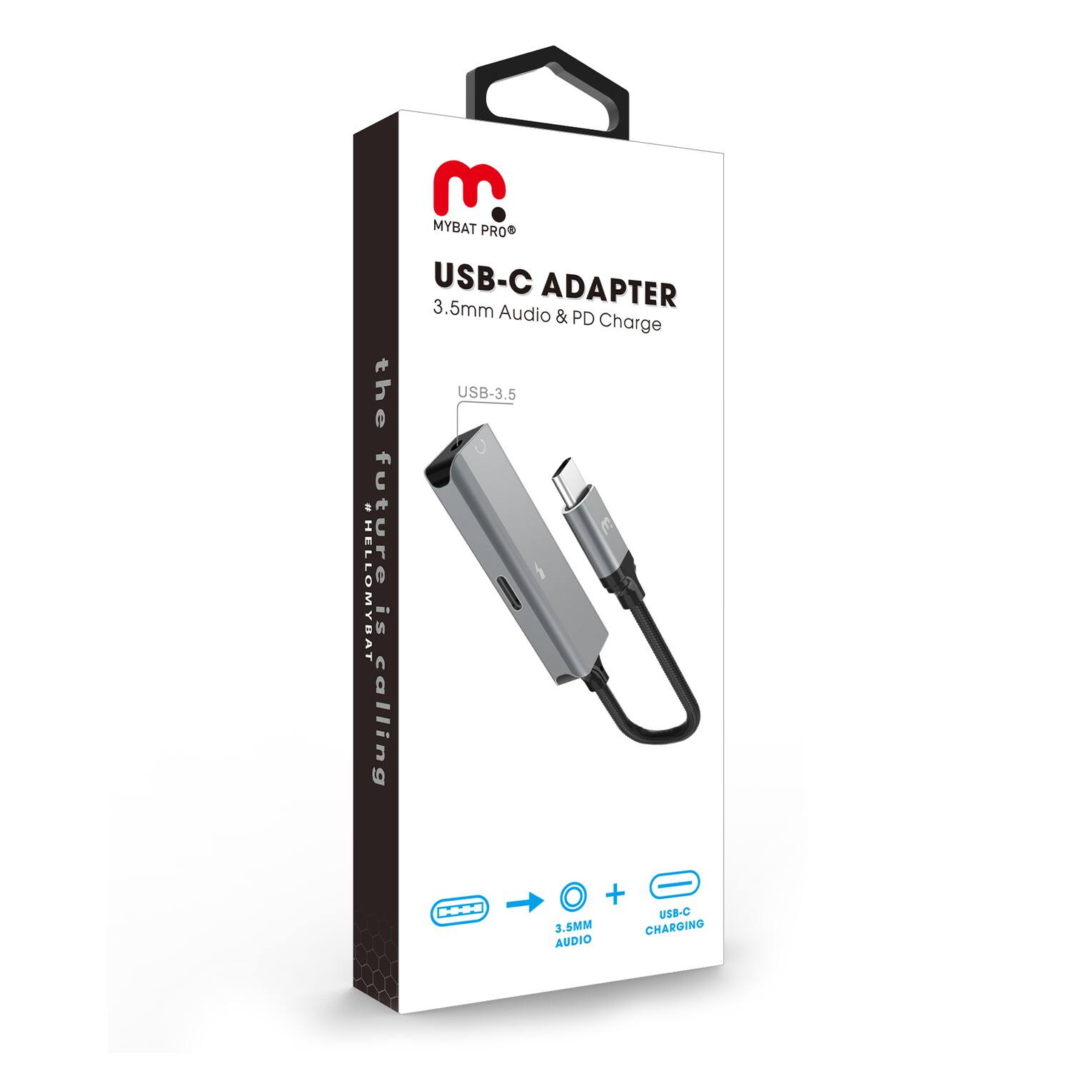 MYBAT PRO

USB-C ADAPTER  
3.5mm Audio & PD Charge

the future is calling

USB-3.5

3.5MM AUDIO  
USB-C CHARGING
