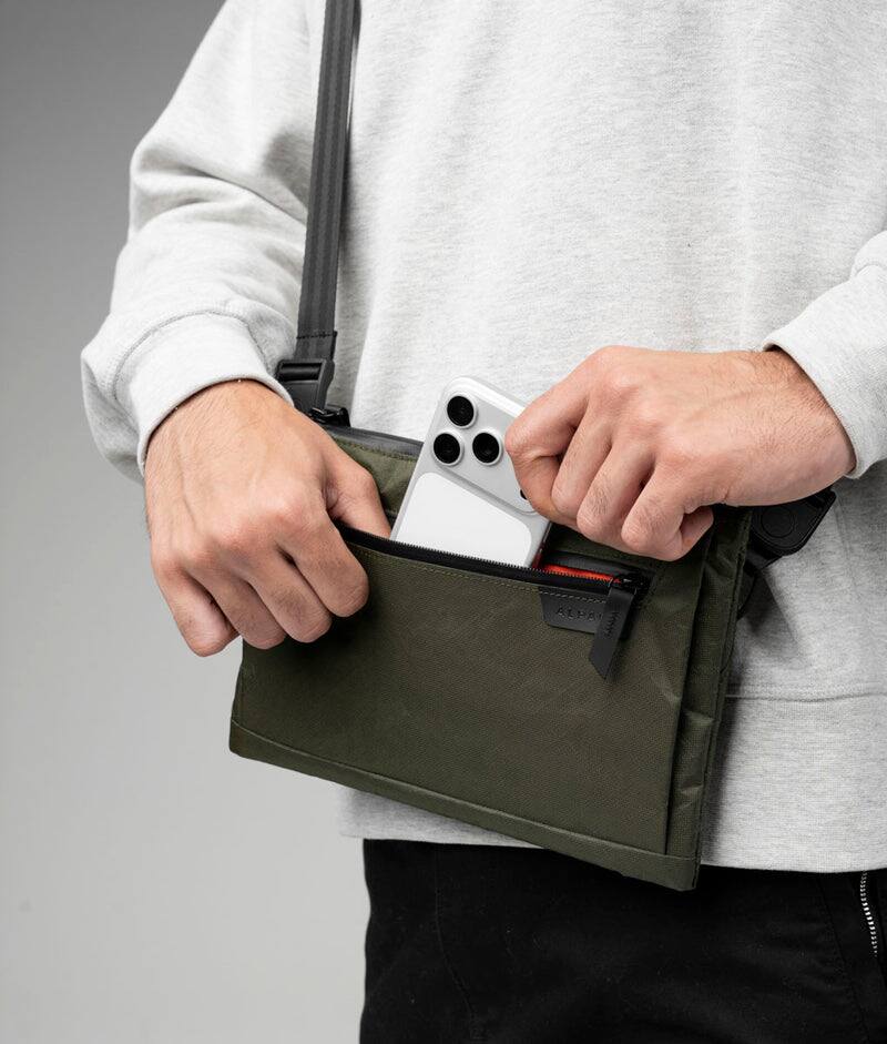 Left. ALPAKA - Zip Pouch Max V2 Wallet Pouch, 2L Slim EDC Organizer Sling, Fits iPad Mini, YKK AquaGuard - Green Ultradyne 100D.