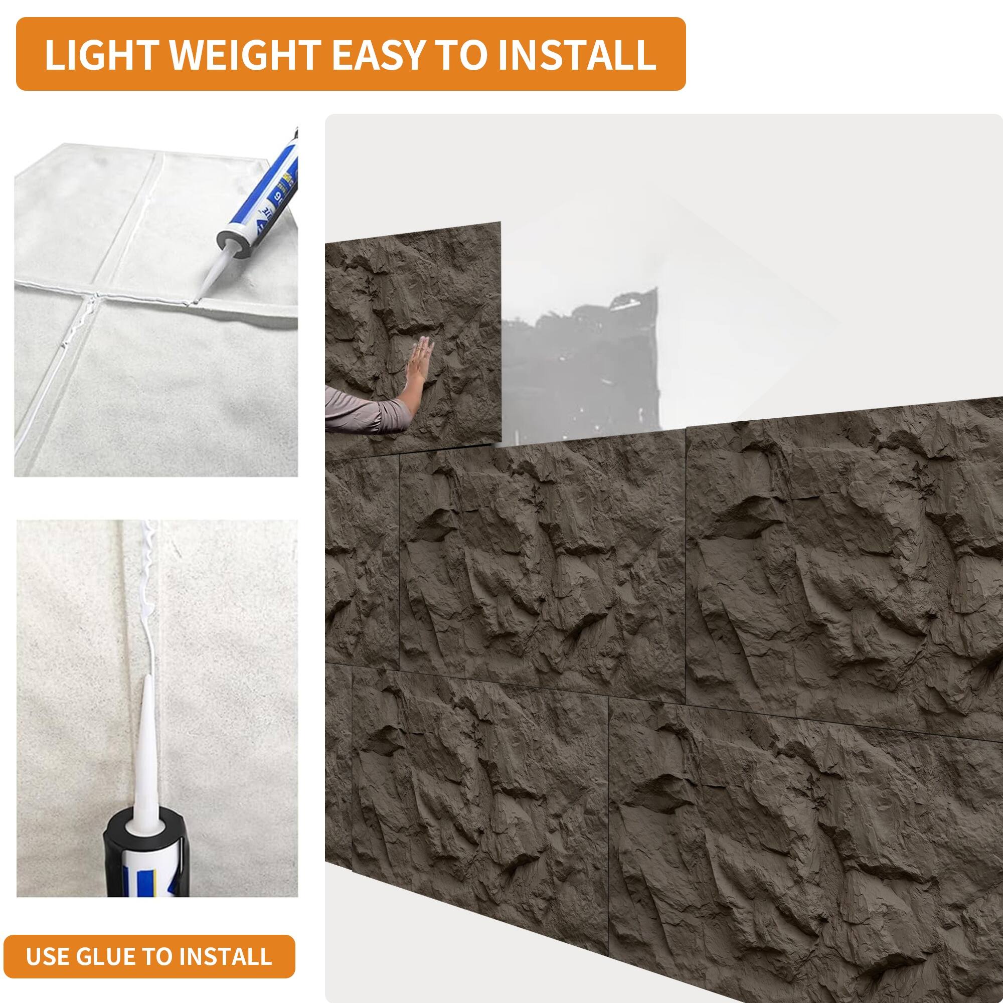 LIGHT WEIGHT EASY TO INSTALL

USE GLUE TO INSTALL