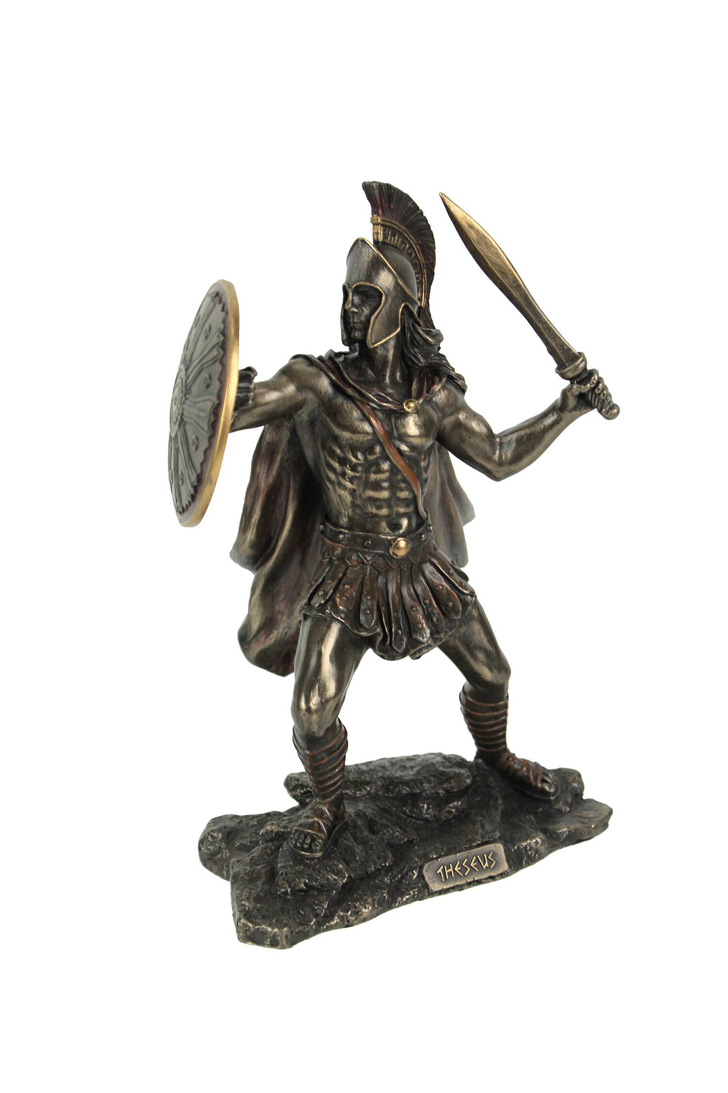 Front. Veronese Design - Theseus Greek Hero of Athens Bronze Finished Statue 8 Inches High - Bronze.