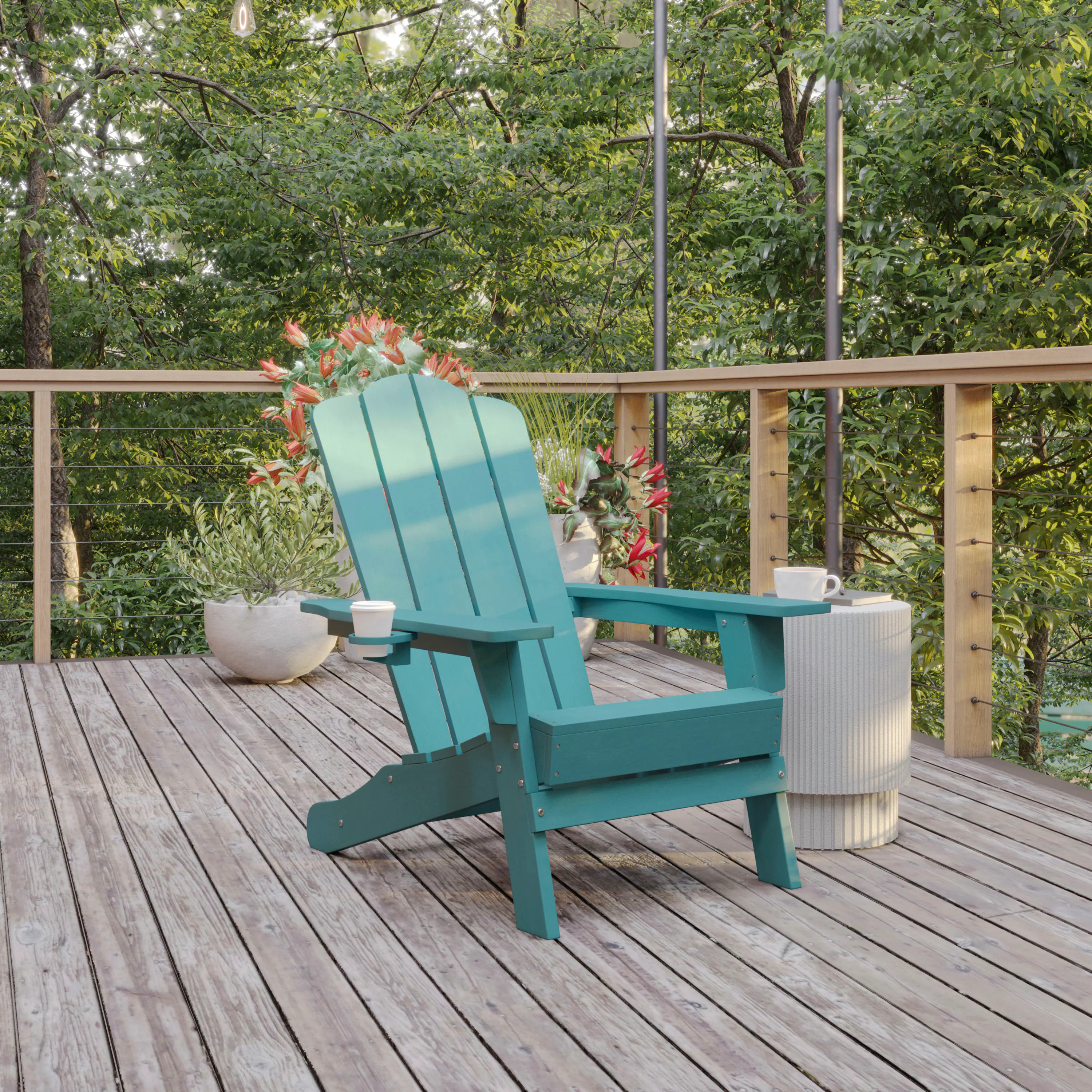 Alt View 1. Flash Furniture - Newport Adirondack Chair with Cup Holder, Weather Resistant HDPE Adirondack Chair in Blue - Blue.