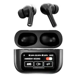 RCA - WAVE-48 TWS Bluetooth In-Ear Earbuds, On-Ear Controls, ANC, Charging Case with Screen, 20 Hr Play Time - Black