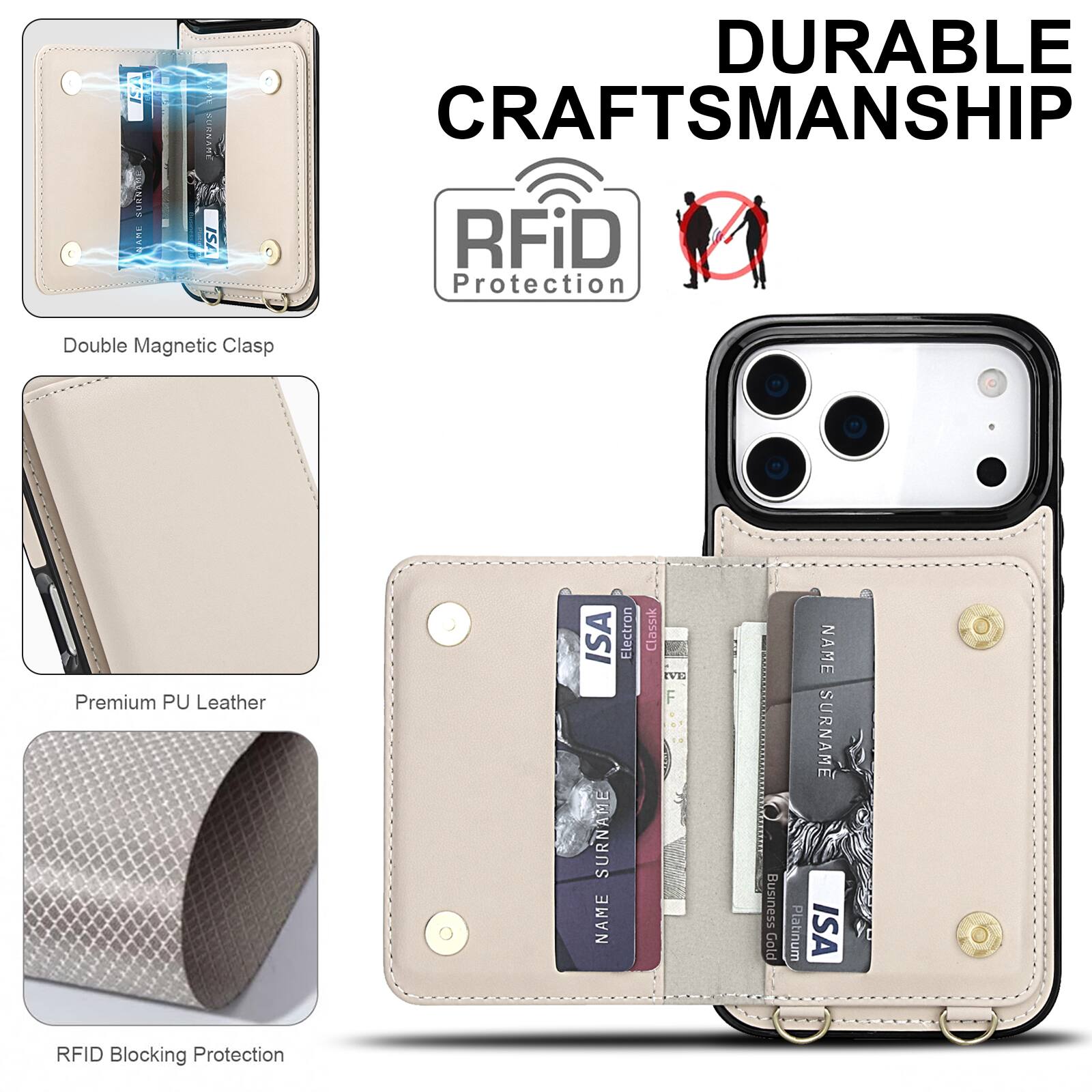 DURABLE CRAFTSMANSHIP

RFID Protection

Double Magnetic Clasp

Premium PU Leather

RFID Blocking Protection

ISA Classic

NAME SURNAME

ISA

Business Gold Platinum