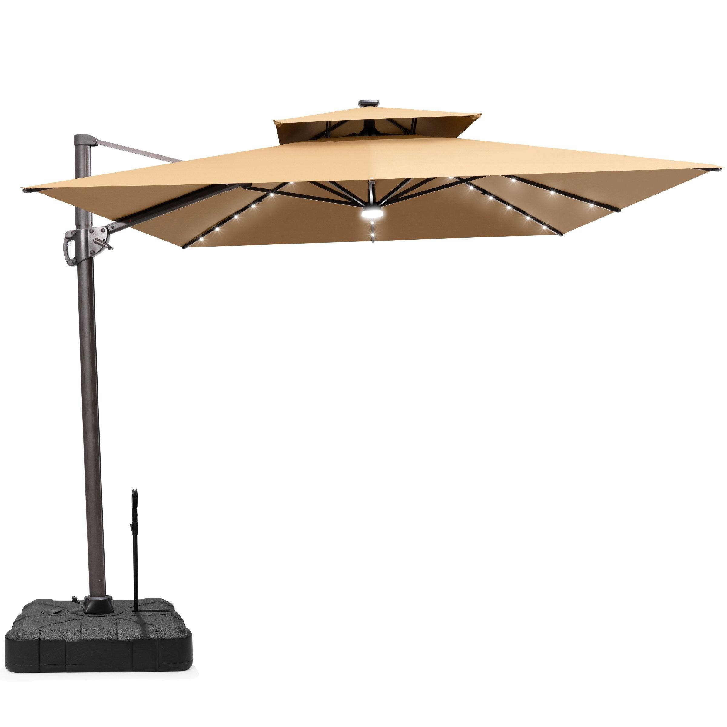 Crestlive Products - 9x11ft Aluminum Double Top Crank Cantilever Patio Umbrella with Lights with Base - Brown price history on PriceWatchPro