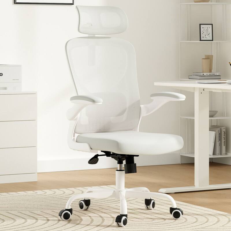 Angle. HTUTWOO - Ergonomic Office Chair, Home Office Desk Chair with Headrest with Armrests and Adjustable Lumbar Support for Office,Game - White.