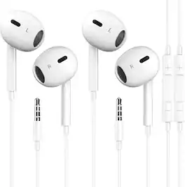 Core Tech - 2-Pack Wired Earbuds with 3.5mm Jack, Microphone and Volume Control - White