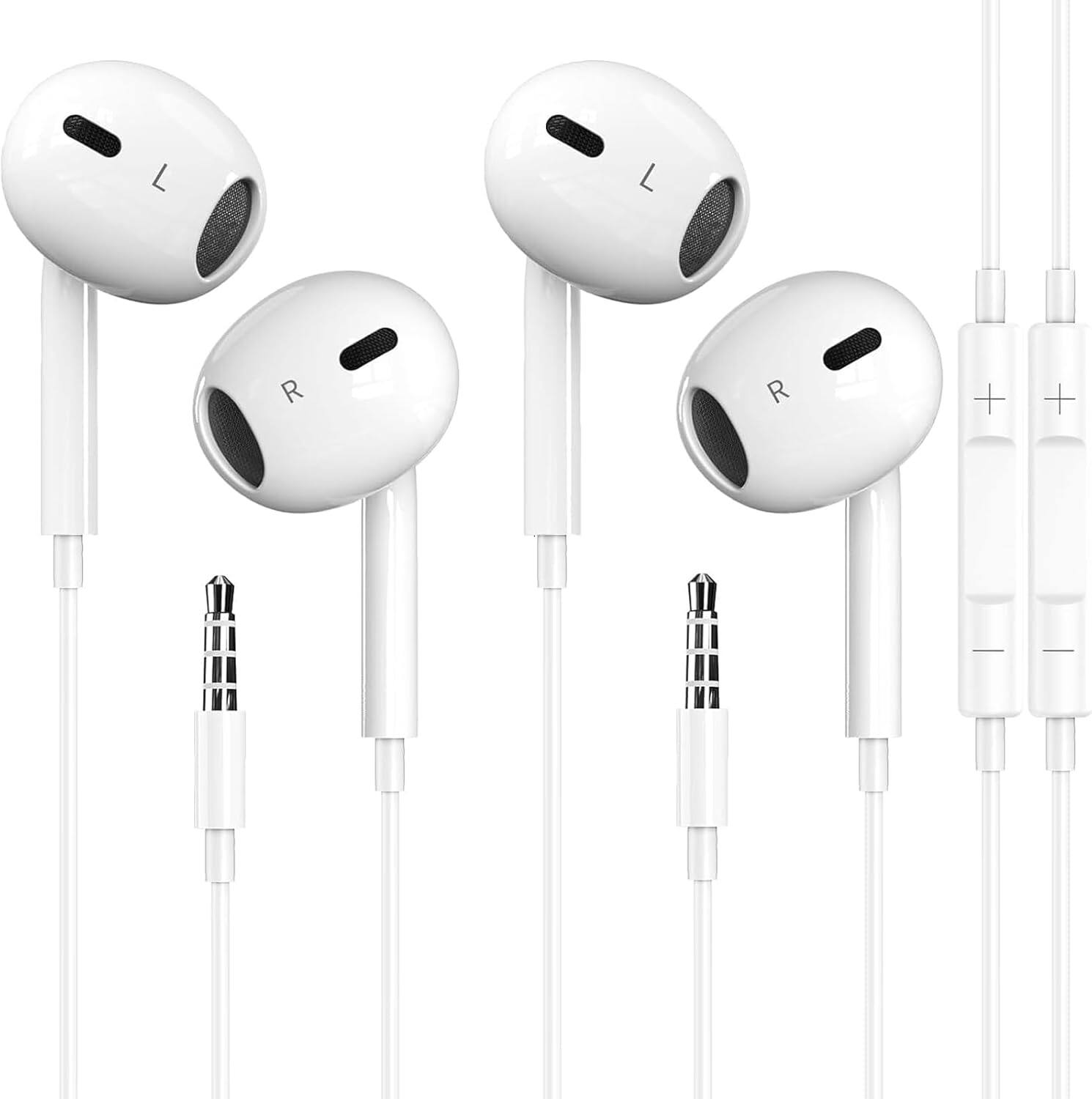 Front. Core Tech - 2-Pack Wired Earbuds with 3.5mm Jack, Microphone and Volume Control - White.
