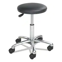 Safco - Height-Adjustable Lab Stool, Backless, Supports Up to 250 lb, 16" to 21" Seat Height, Seat, Chrome Base - Black