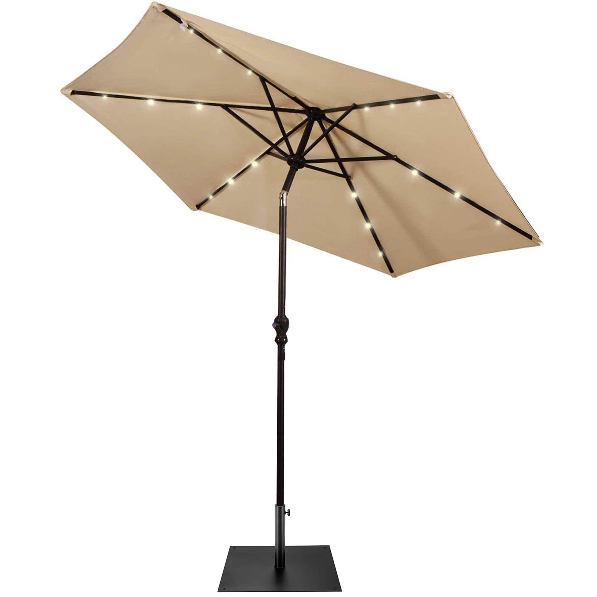 Gymax - 9 Ft Patio Table Market Umbrella w/ 18 Solar LED Lights & Heavy-duty Base - Beige price history on PriceWatchPro