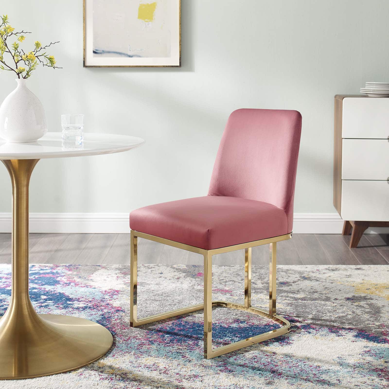 Amplify Sled Base Performance Velvet Dining Side Chair by Modway - Gold Dusty Rose