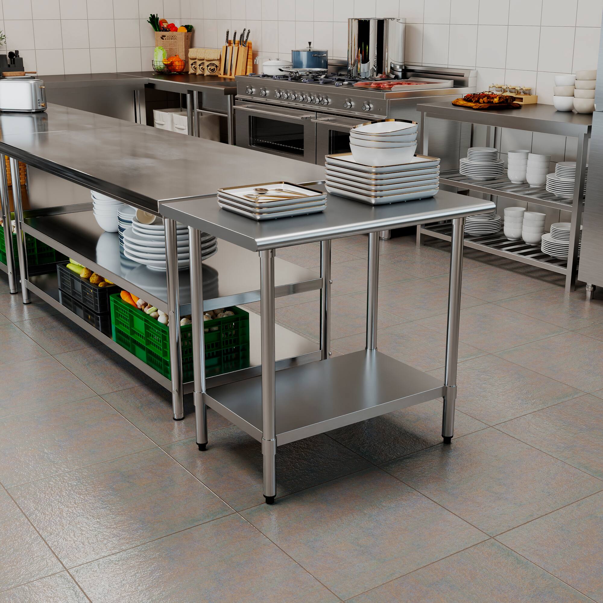Alt View 5. KLEENSTEEL - 24" x 36" NSF Stainless Steel Worktable Adjustable Undershelf for Kitchen & BBQ.