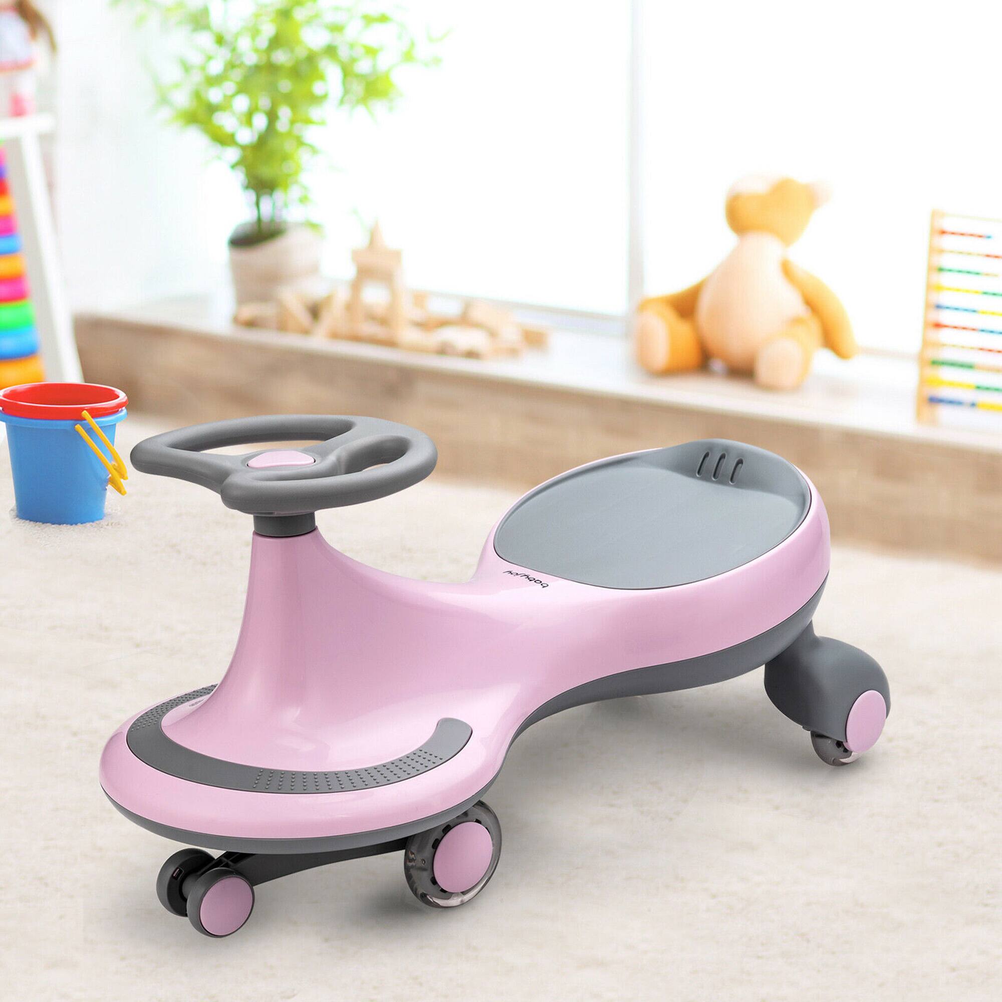 Alt View 4. Gymax - Gymax Wiggle Car Ride-on Toy w/ Flashing Wheels for Kids Pink - Pink.