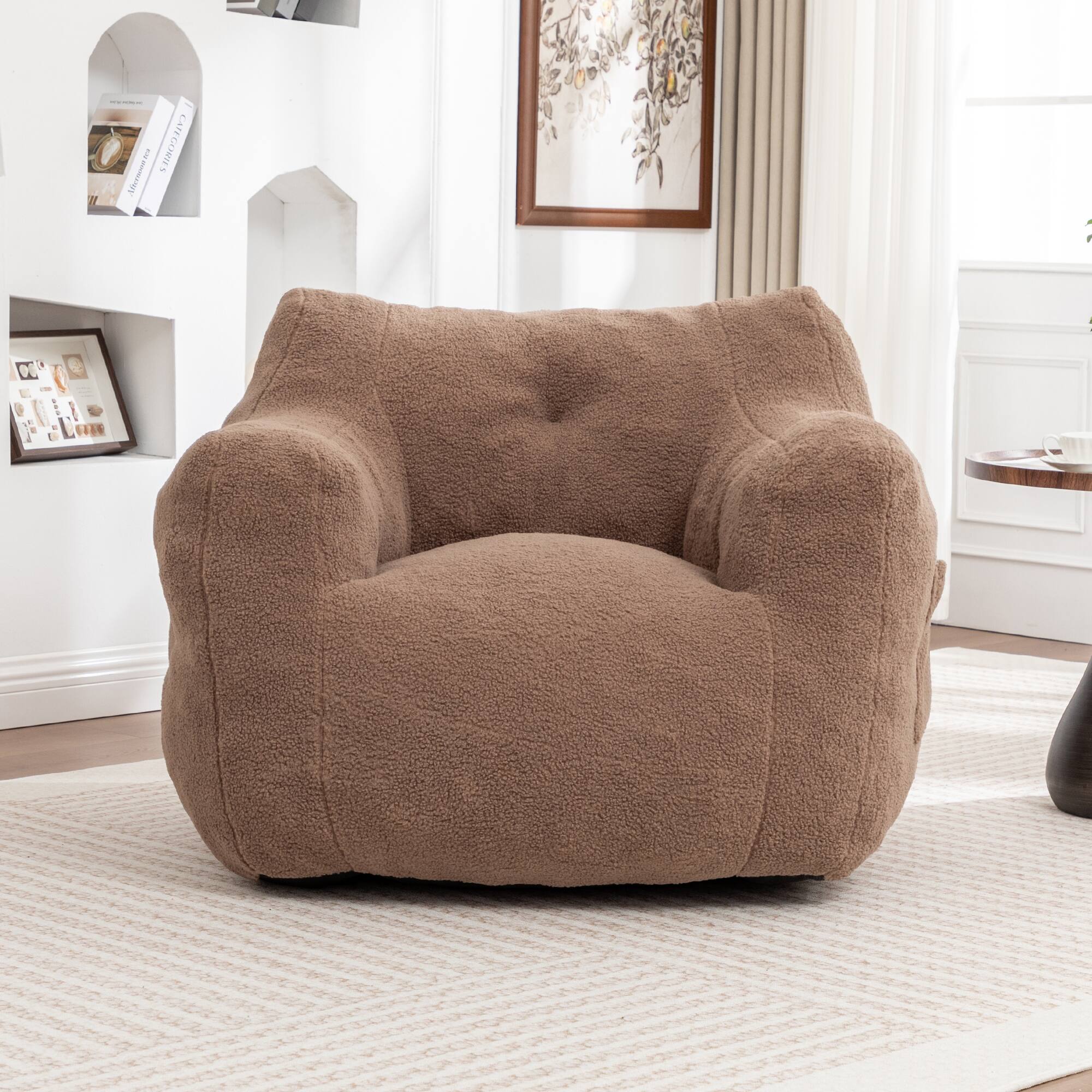 Angle. GOODSILO - Bean Bag Sofa Chair with Armrests - Stuffed High-Density Foam, Lazy Comfy Chair for Adults, Living Room, Bedroom Reading - Coffee.
