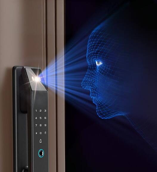 Alt View 3. Cluzine - 3D Face Recognition Smart Lock,Palm Vein,Video Intercom,WiFi Remote,Door Viewer,Home Security.