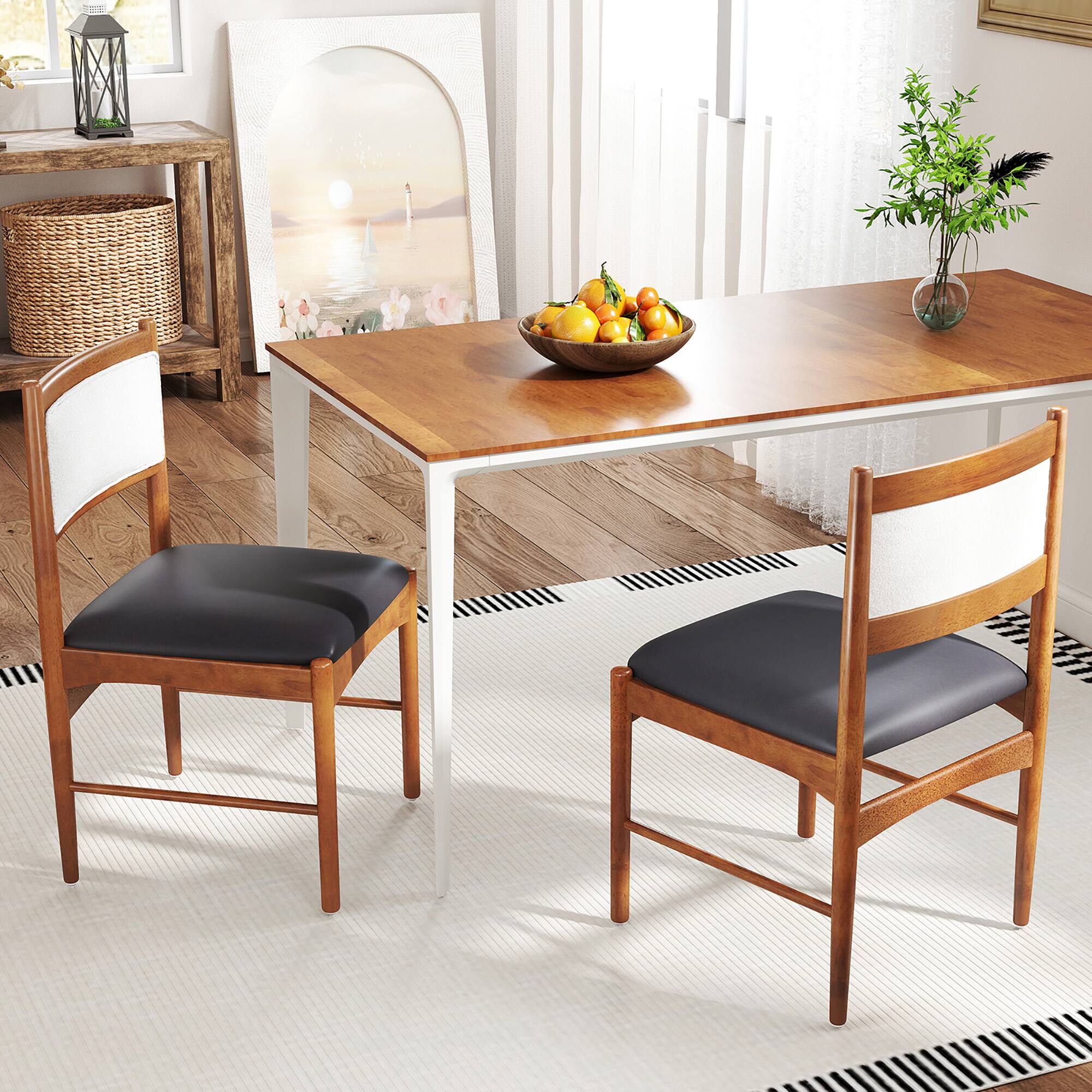Alt View 1. Gymax - Gymax Wooden Dining Chair Set of 2 w/ Rubber Wood Frame Faux Leather Padded Seat - Brown, Black, White.