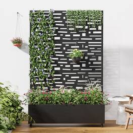 PexFix - 72 in. H x 47 in. W Gerald Pattern Rectangle Metal Planter Box Raised Garden Beds with Trellis-Ideal for Balcony - Black