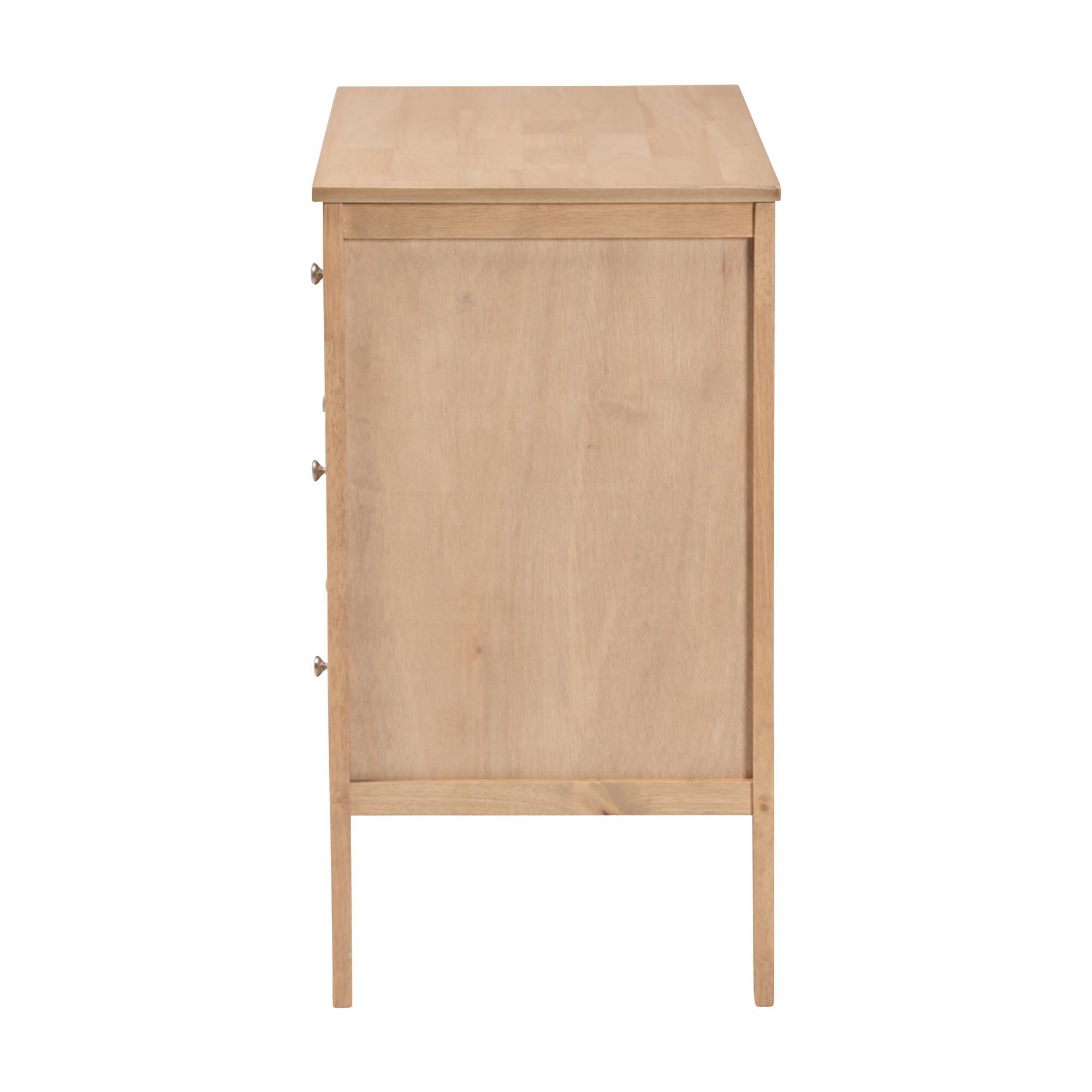 Back. Baxton Studio - Lara Dresser - 6-Drawer Bedroom Storage Chest with Laser-Cut Geometric Overlay for Clothing and Organization - Oak Brown.
