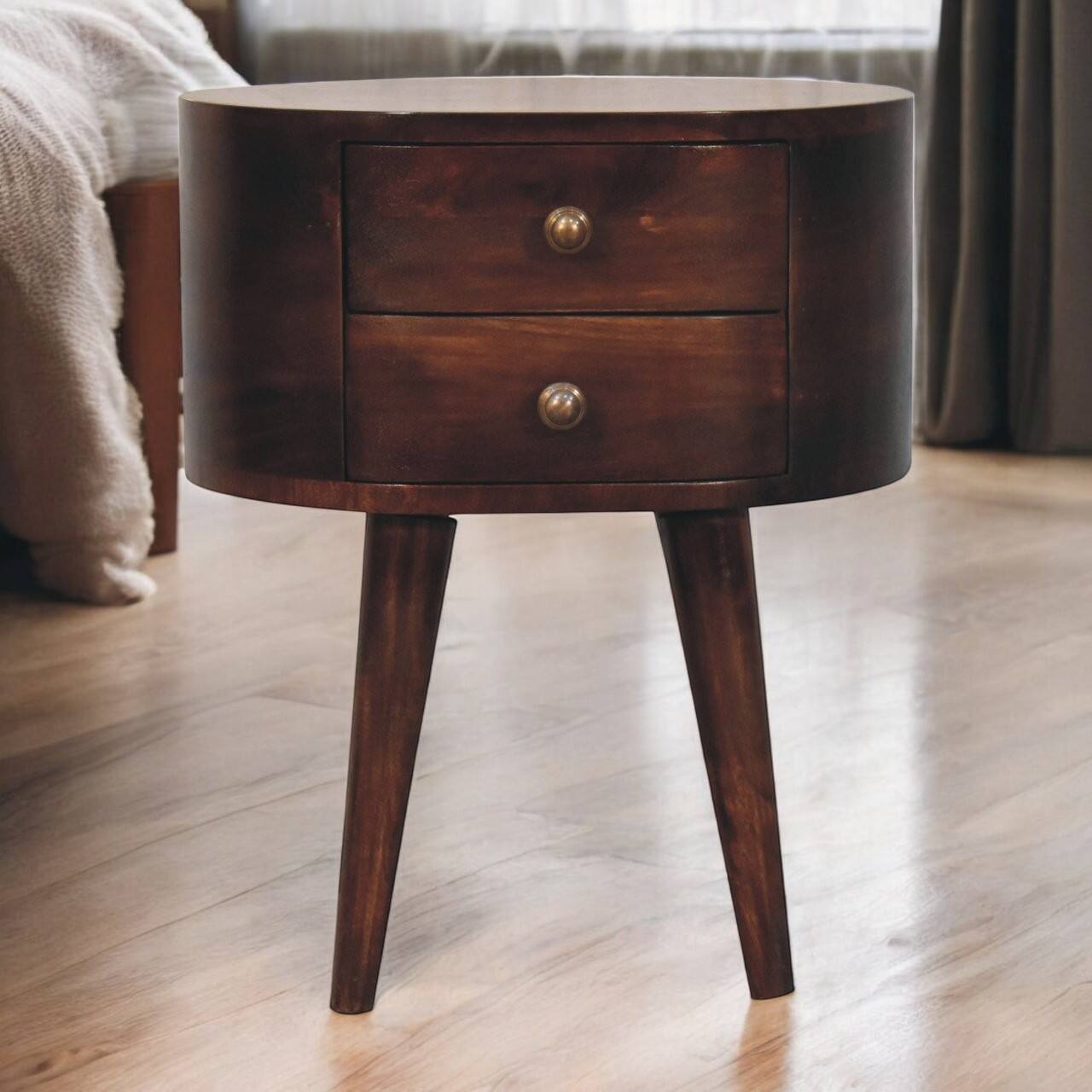 Alt View 6. Artisan Furniture - Artisan Furniture Solid Wood California Walnut Rounded Bedside Table, 2 Drawers, Dark Brown - Dark Brown.