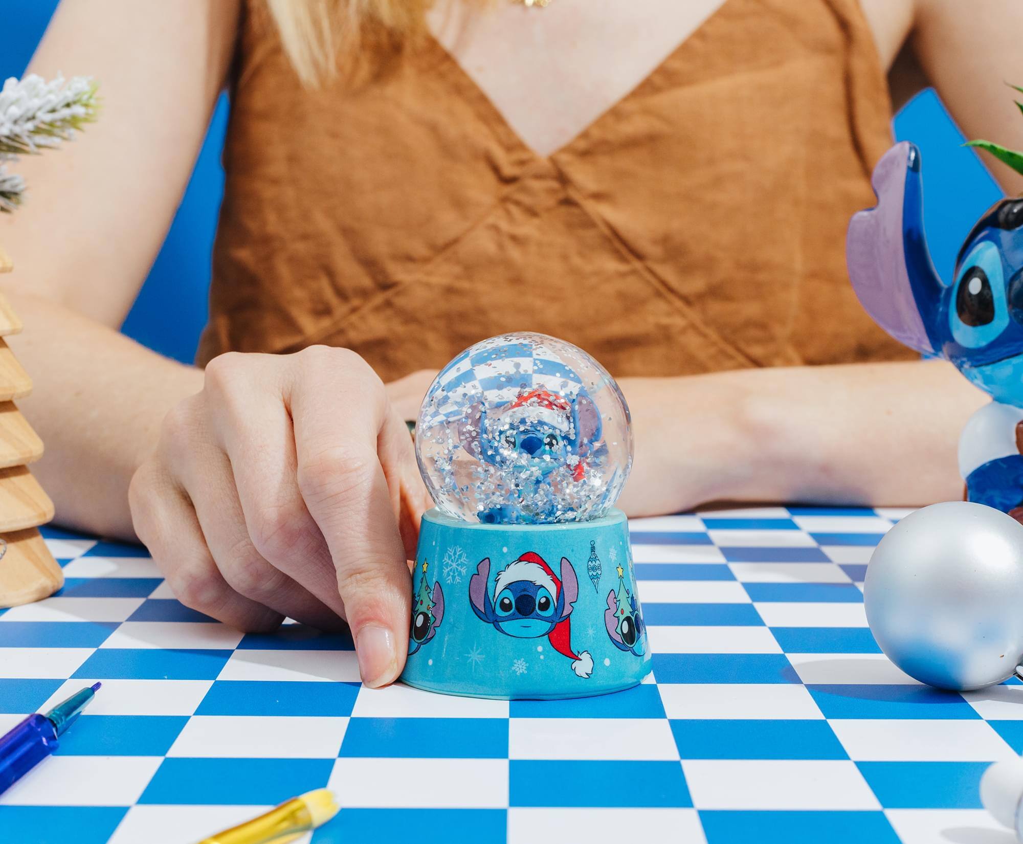 Alt View 3. Silver Buffalo - Disney Lilo & Stitch Santa Stitch 3-Inch Mini Light-Up Snow Globe - Blue.