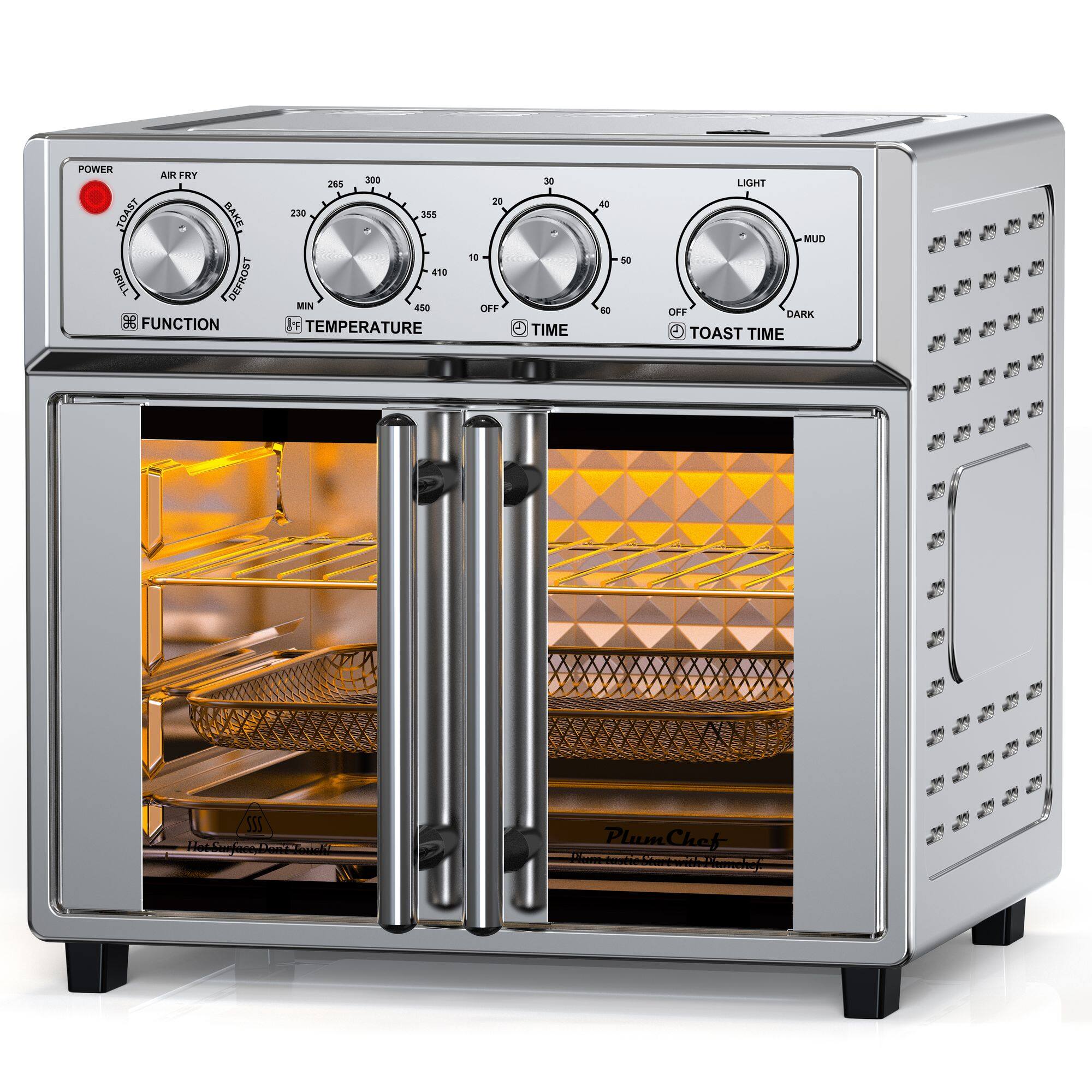 POWER AIR FRY TOAST BAKE, GRILL DEFROST FUNCTION  
265 300 1 230 355 410 MIN  
eSC F TEMPERATURE 20 10 OFF 30 1 C TIME 40 -0 58  
LIGHT MUD OFF DMUKK TOAST TIME  
SSS  
Hetsor  
ocda Plum Chef