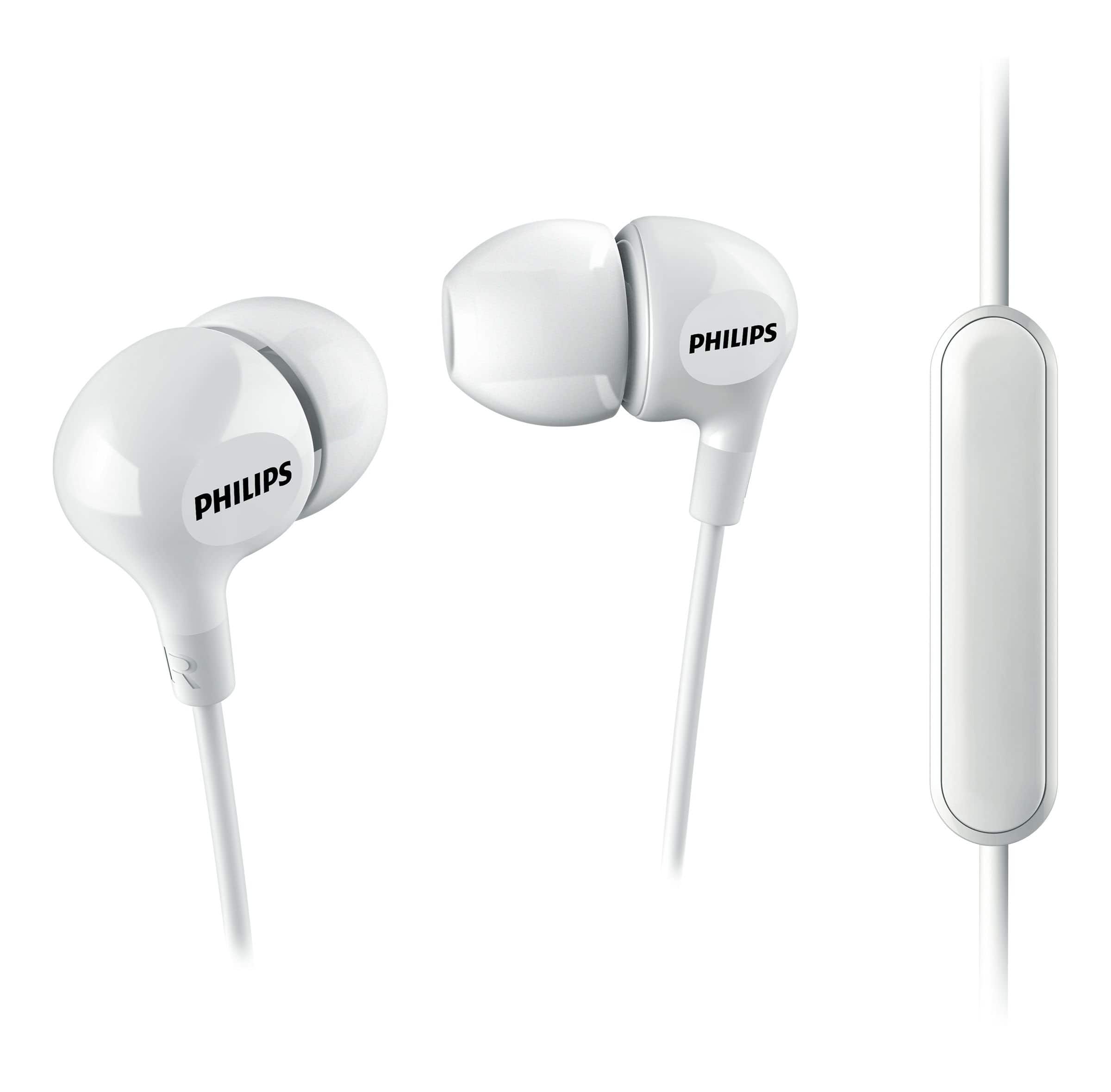 Philips - Big Bass In Ear Headphones With Mic, Clear Sound, Ear Caps And Reinforced Cable (SHE3555) - White