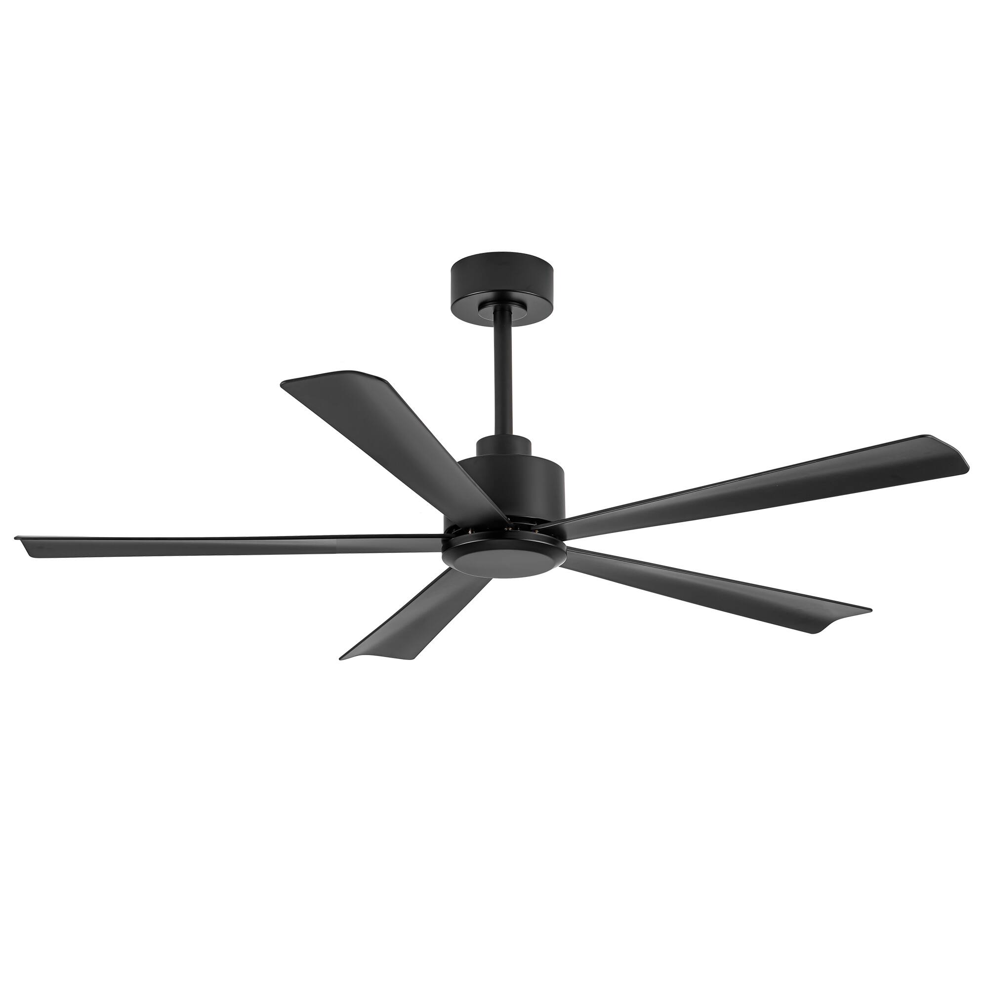 Angle. Breezary - 52'' Modern Indoor Ceiling Fan without Light, 5 ABS Blades, 6-Speed Reversible DC Motor, Remote Control, 5-Inch Downrod - Black.