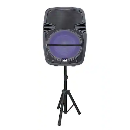 Front. Naxa - Portable 15 inch Bluetooth Party Speaker with Disco Light & Stand - Black.