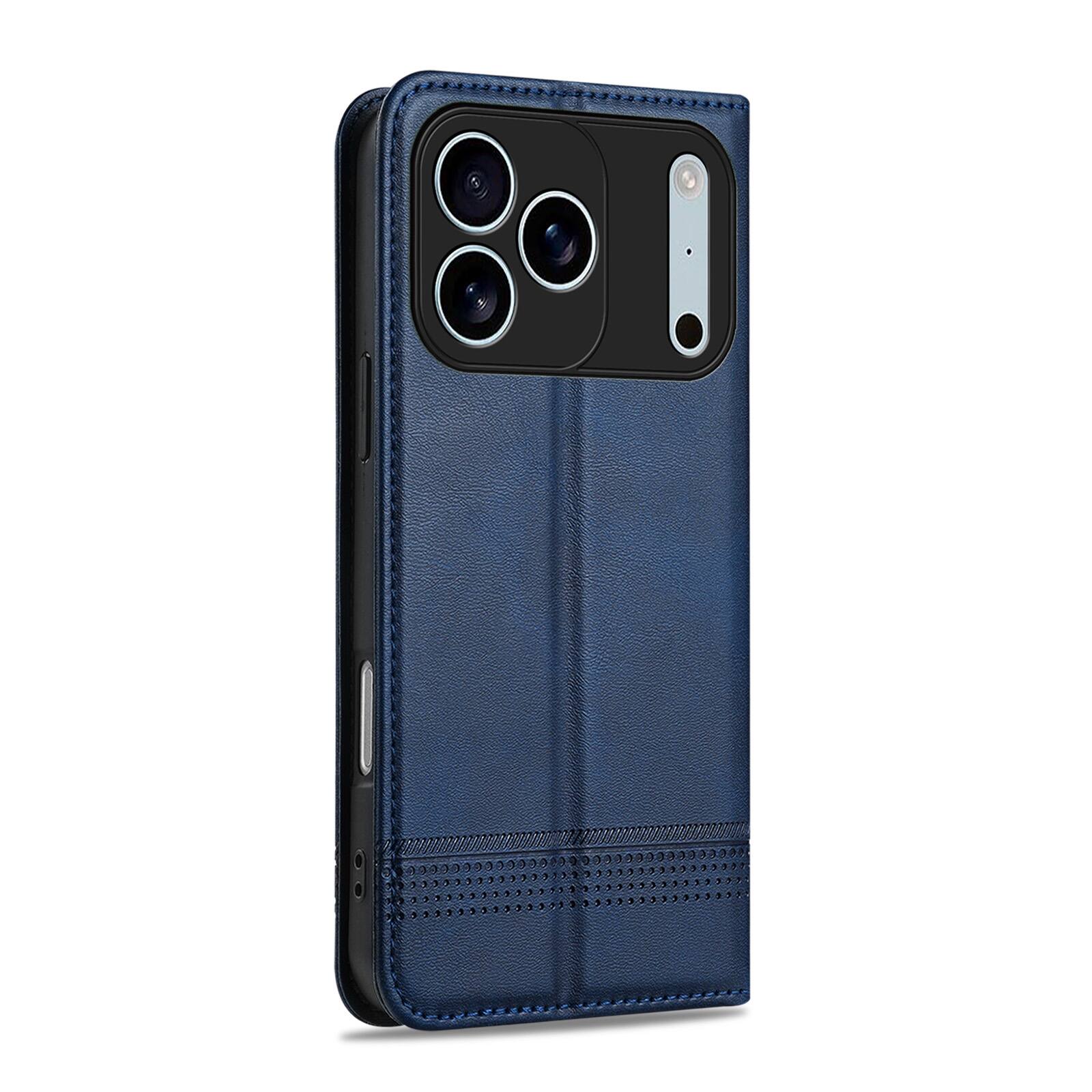 Angle. Dteck - Shockproof Wallet Phone Case for Apple iPhone 18 Pro Max, PU Leather TPU Flip Protective Cover with Stand and Card Slots - Blue.
