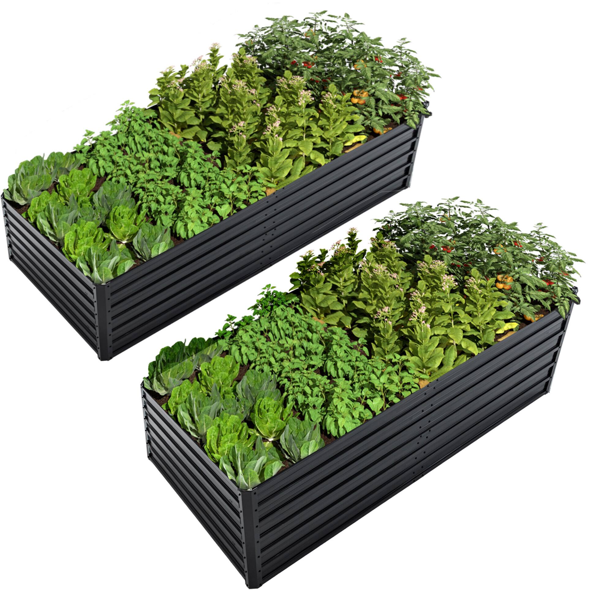 Angle. Mondawe - 2 Pack 8x4x2 FT Galvanized Planter Boxes Set, Rectangle Vegetable & Flower Beds - Black.