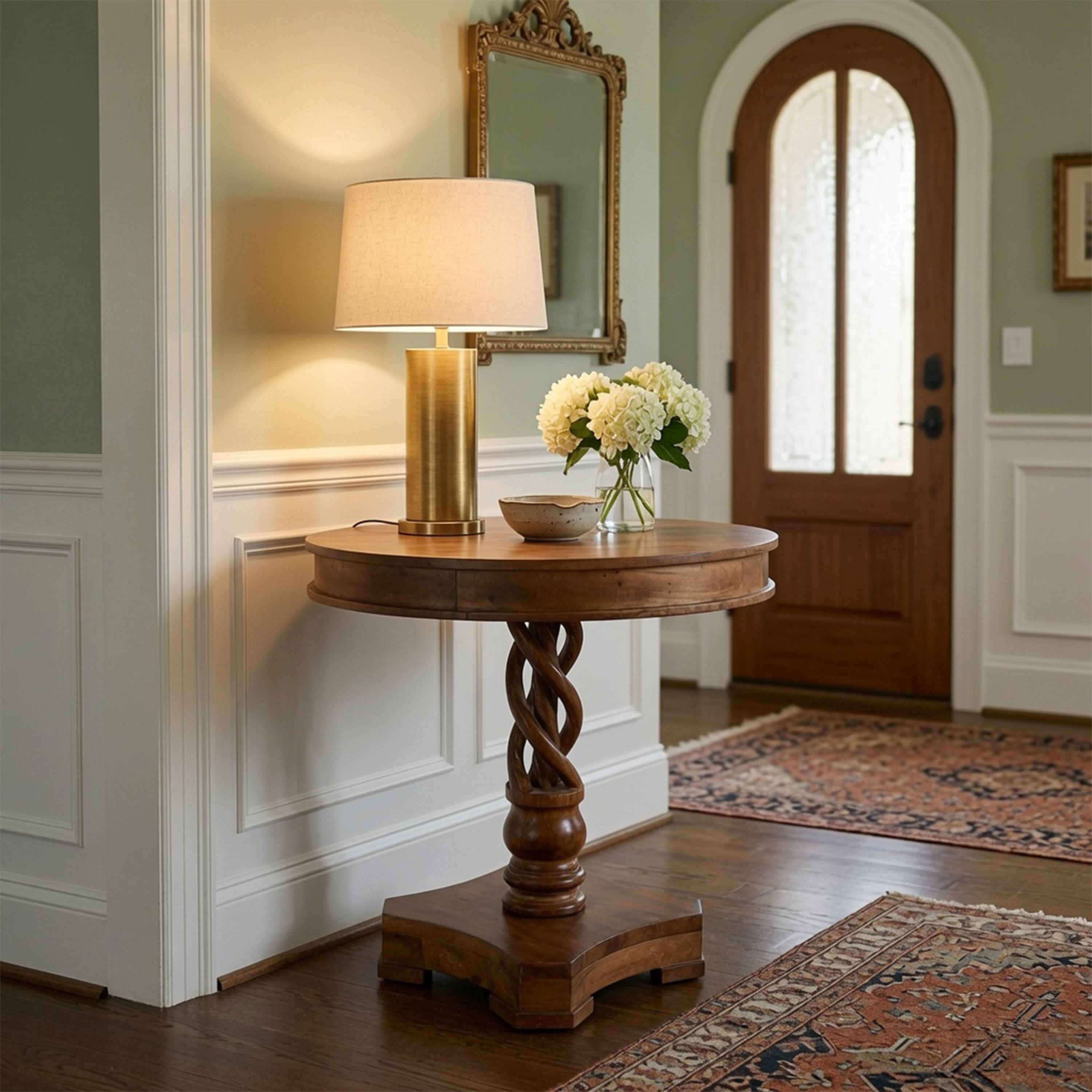 Alt View 8. Manhattan Lane - 30 Inch Handcrafted Round Mango Wood Dinette, Artisanal Twisted Pedestal Base - Brown.
