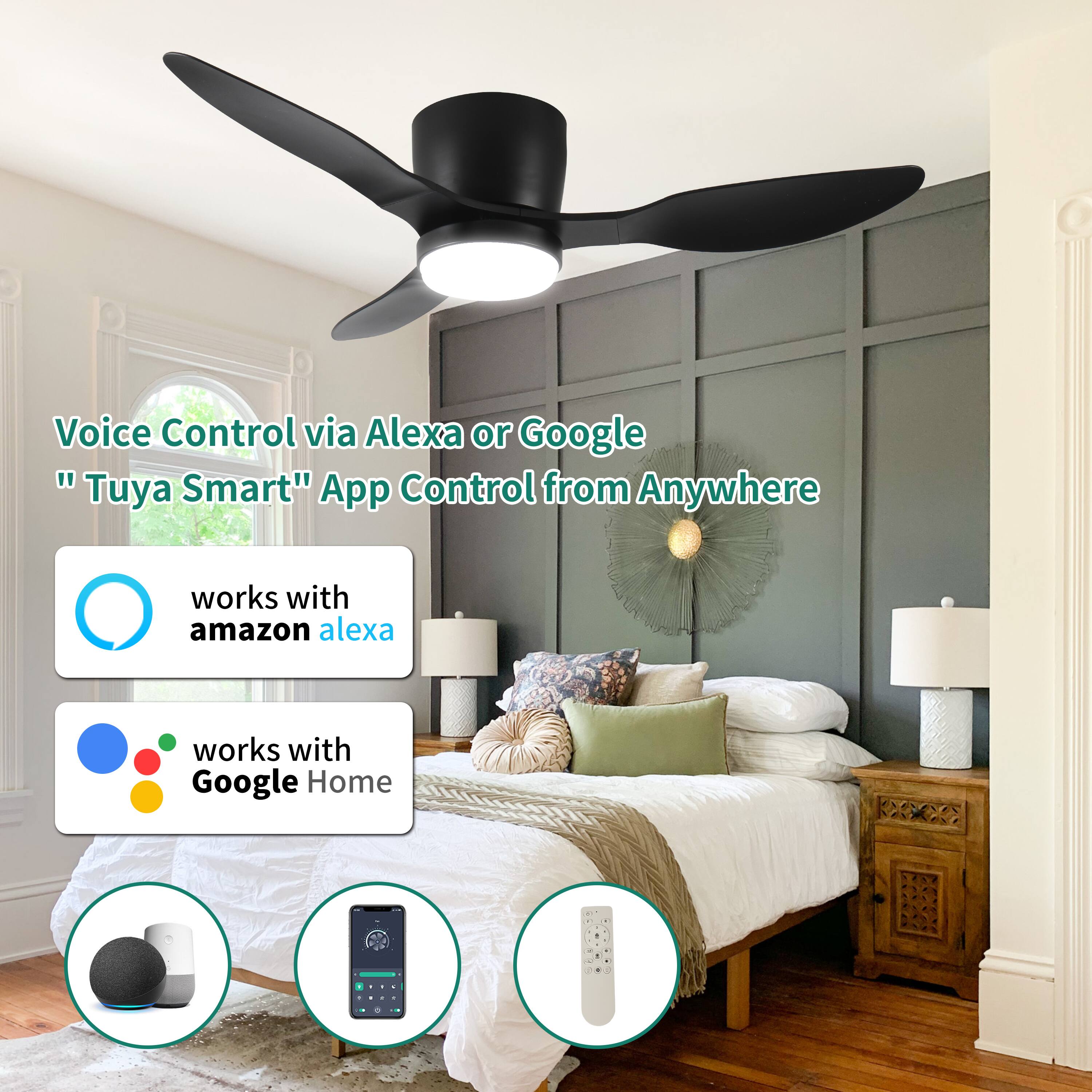 Voice Control via Alexa or Google  
"Tuya Smart" App Control from Anywhere  

works with amazon alexa  

works with Google Home