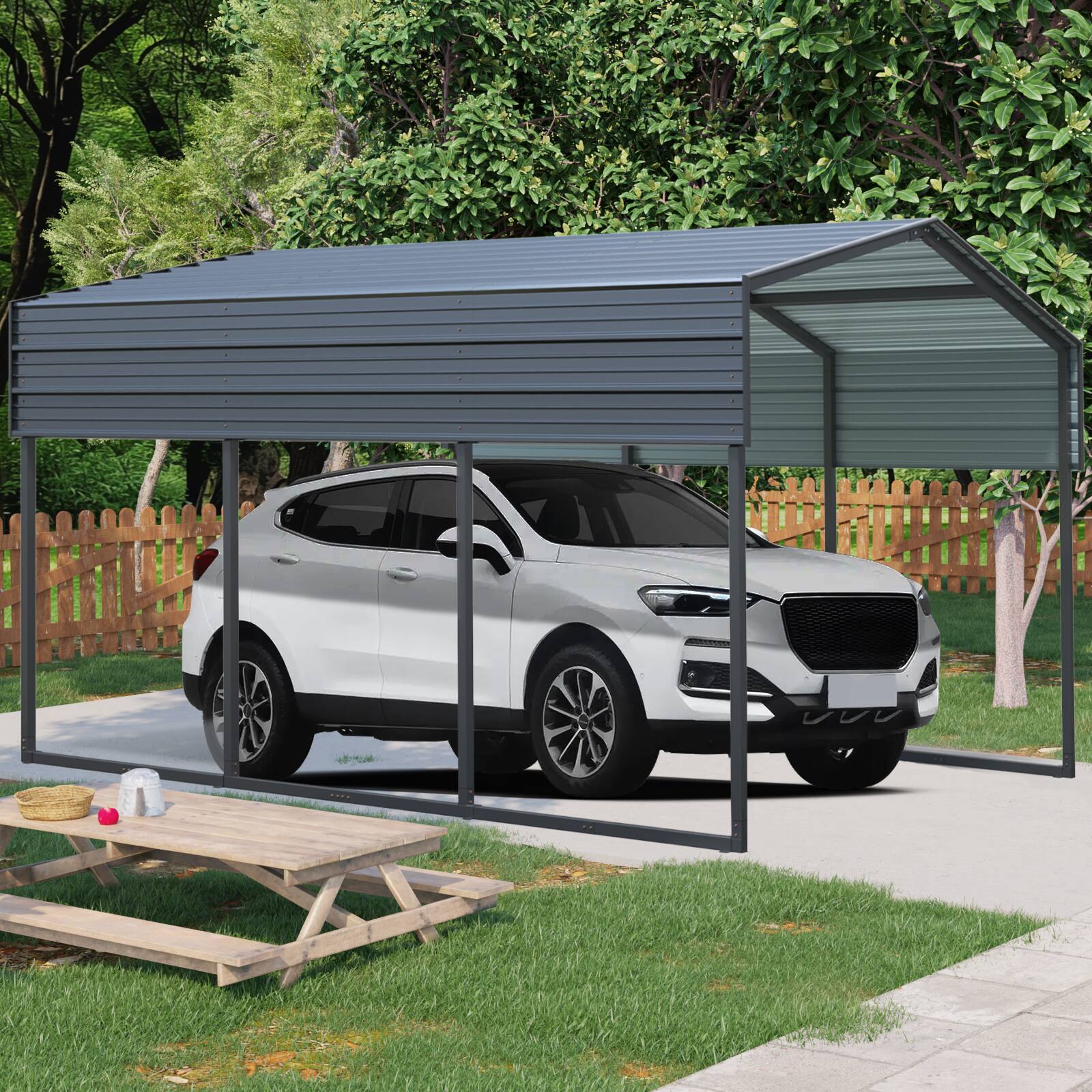 Angle. Mondawe - 10 X 15 FT Carport with Galvanized Steel Roof and Frame - Charcoal.