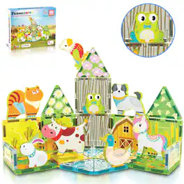 PicassoTiles - PICASSO-TILES Magnetic Tiles for Kids, 26PCS Farm Animals Theme, Construction STEM Building Blocks Educational Toy - Multicolor