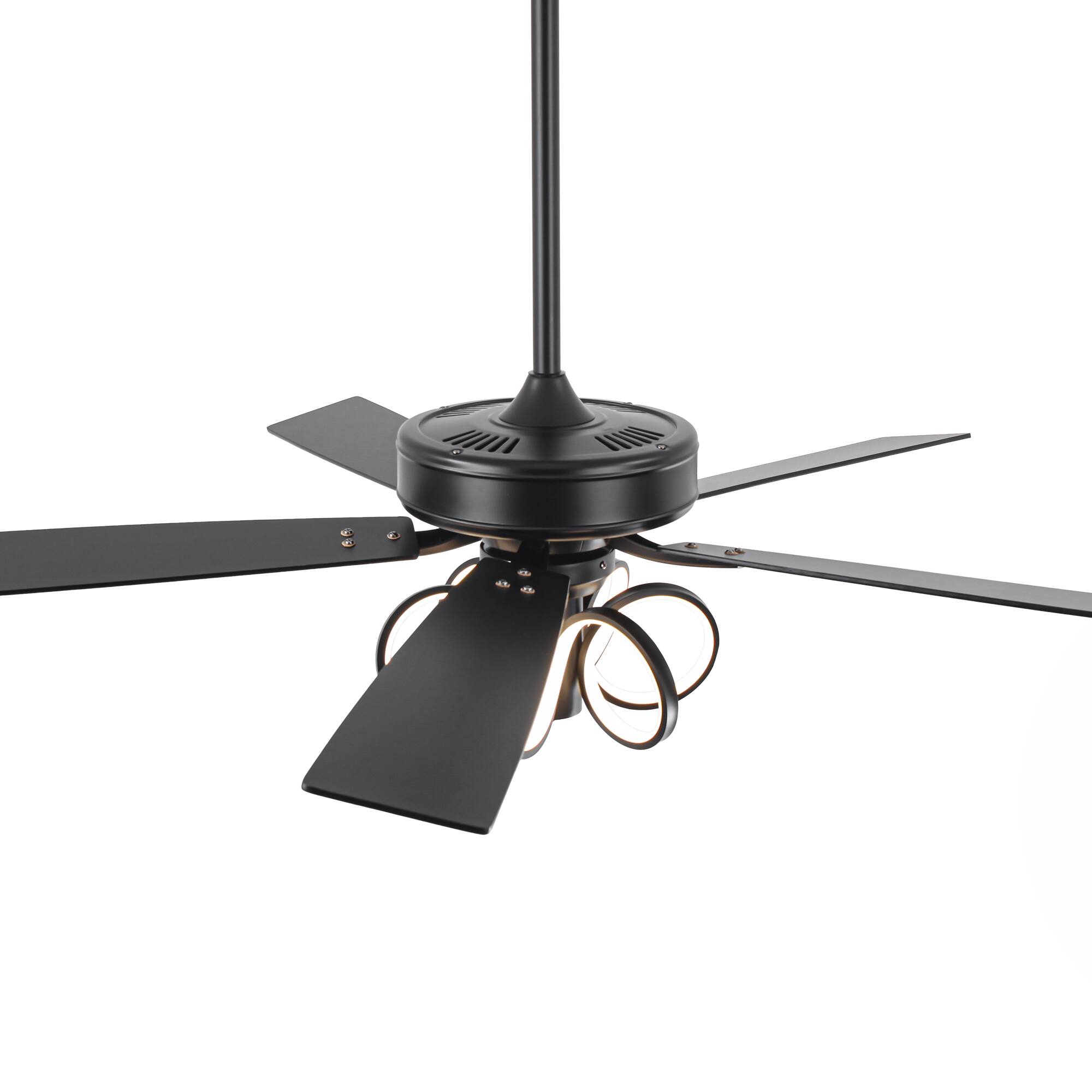 Alt View 9. Parrot Uncle - 52-inch Modern Black Indoor LED Ceiling Fan with Remote Control - Black.