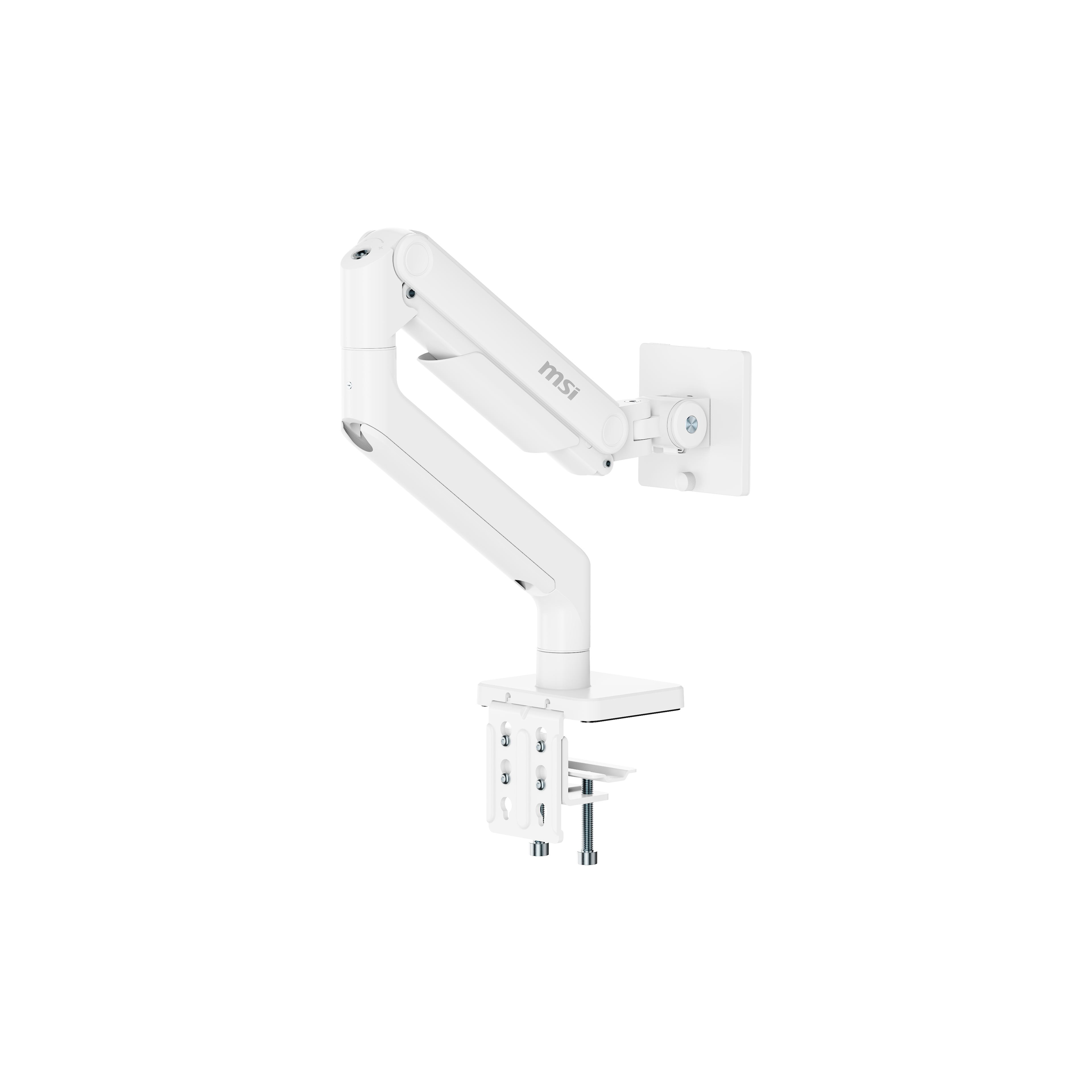 Back. MSI - MSI MAG MT201W - Heavy Duty Monitor Arm, 17-49" 44 lbs, VESA, Clamp/Grommet, Spring Assisted - Black - Matte White.