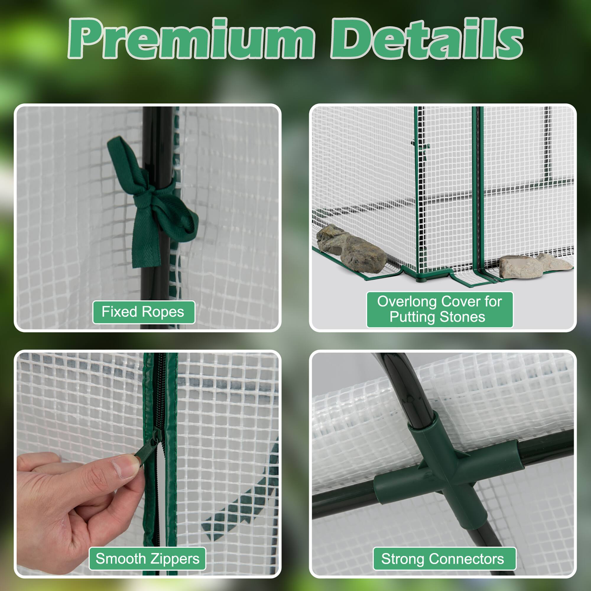 Premium Details

- Fixed Ropes
- Overlong Cover for Putting Stones
- Smooth Zippers
- Strong Connectors