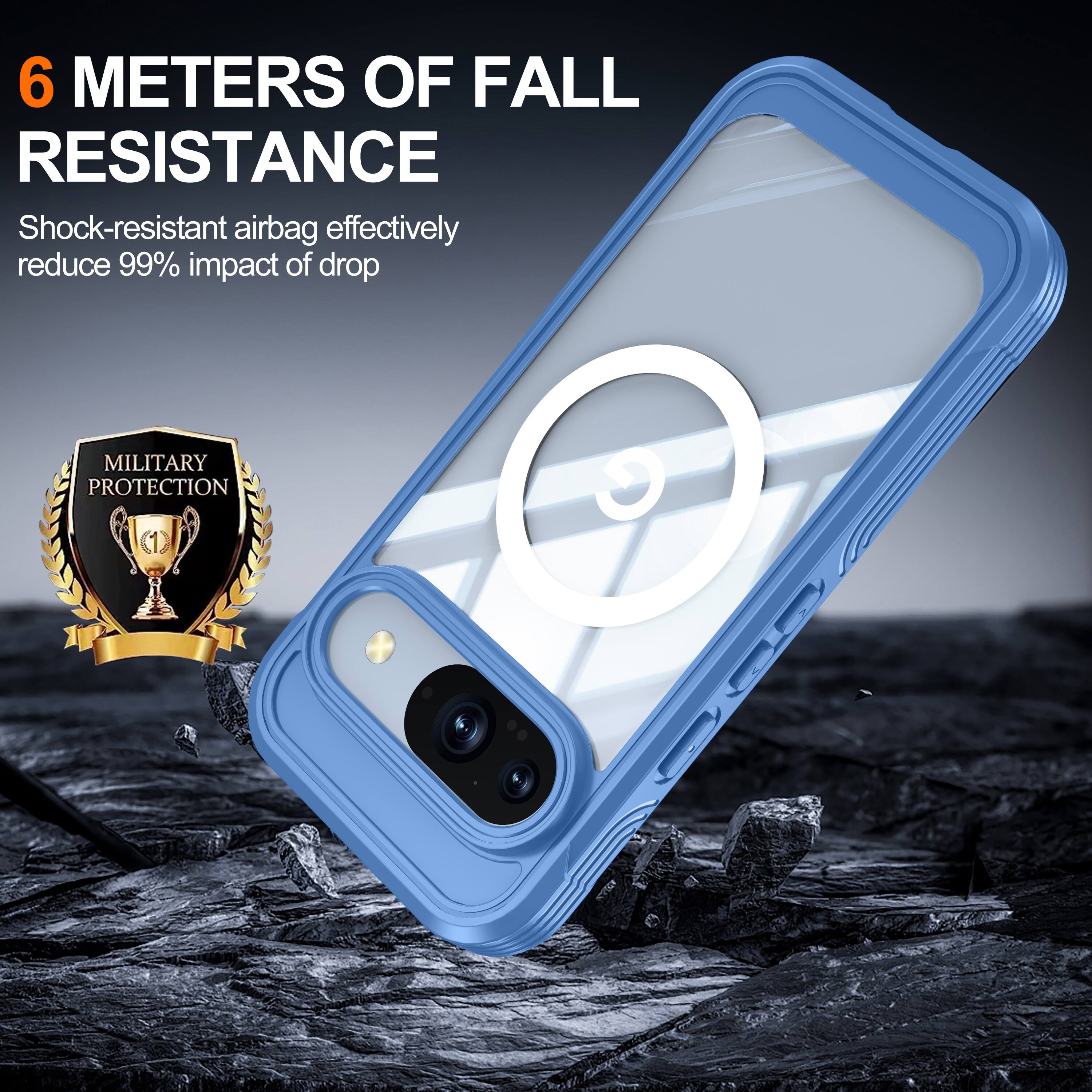 6 METERS OF FALL RESISTANCE  
Shock-resistant airbag effectively reduce 99% impact of drop  
MILITARY PROTECTION