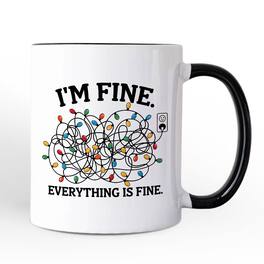 OrnamentallyYou - I’m Fine Christmas Lights Mug, Funny Holiday Humor Gift for Stressed Festive People - White