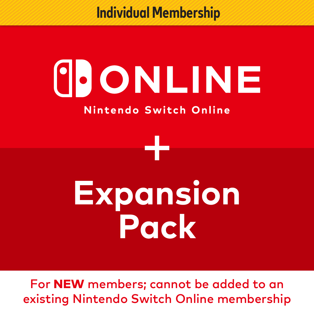 Individual Membership: ONLINE Nintendo Switch Online + Expansion Pack. For NEW members; cannot be added to an existing Nintendo Switch Online membership.