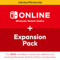 Individual Membership: ONLINE Nintendo Switch Online + Expansion Pack. For NEW members; cannot be added to an existing Nintendo Switch Online membership.