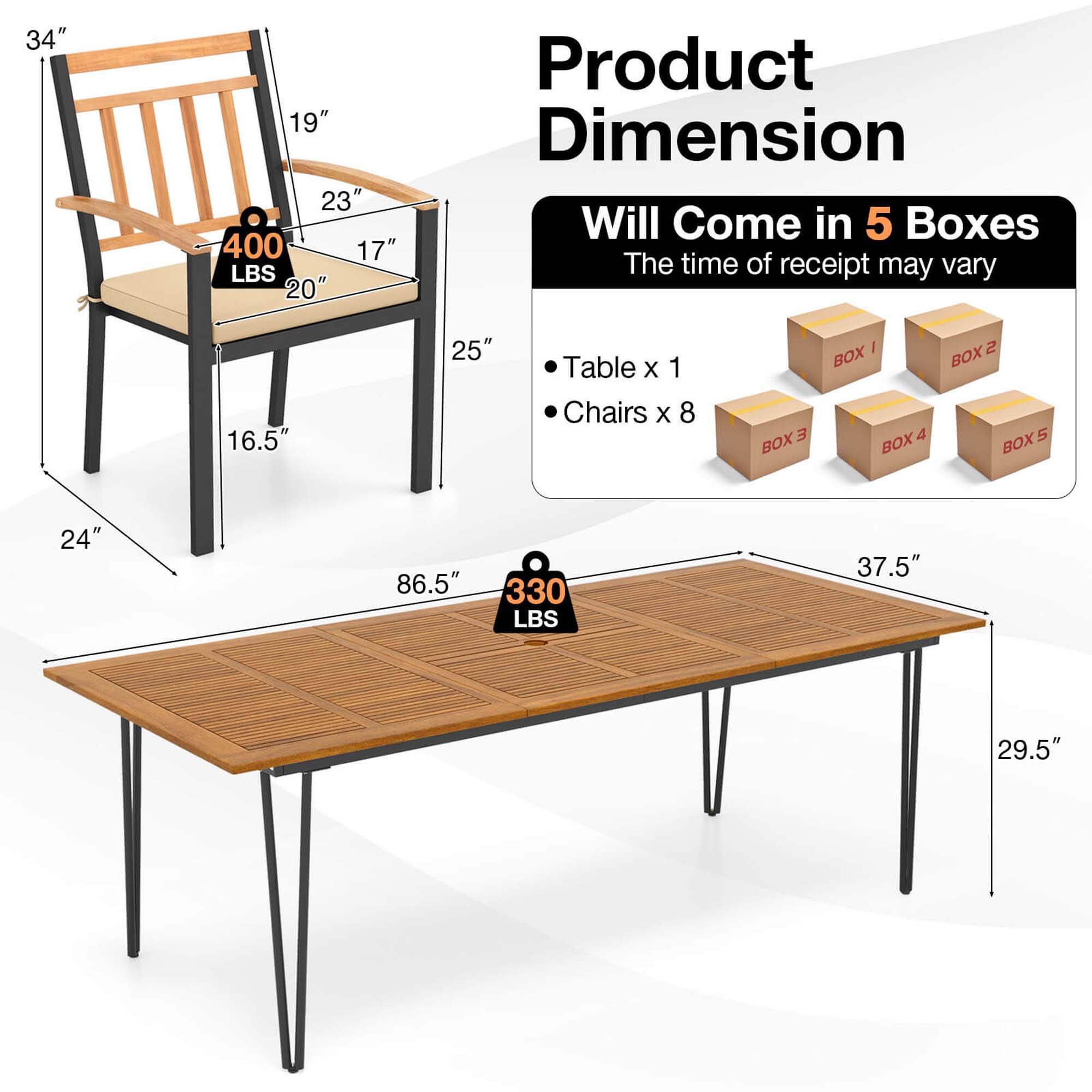 Product Dimension: 34" x 19" x 23"
Weight: 400 LBS
Number of Boxes: 5
The time of receipt may vary.