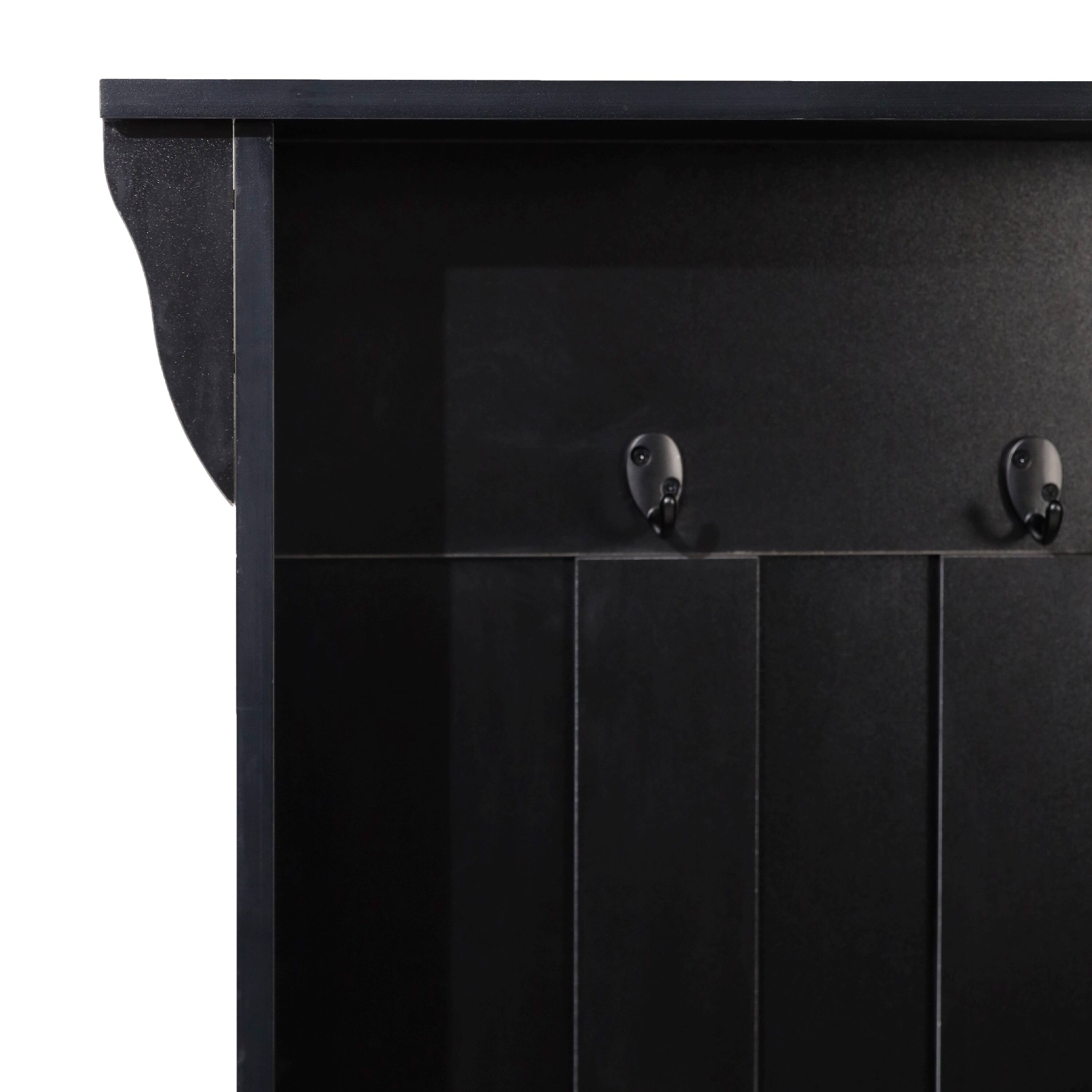 Alt View 9. Emma + Oliver - Paula Hallway Tree with Bench, Coat Hooks, and Lower Storage Compartments with Adjustable Shelves - Walnut Seat/Black Frame.