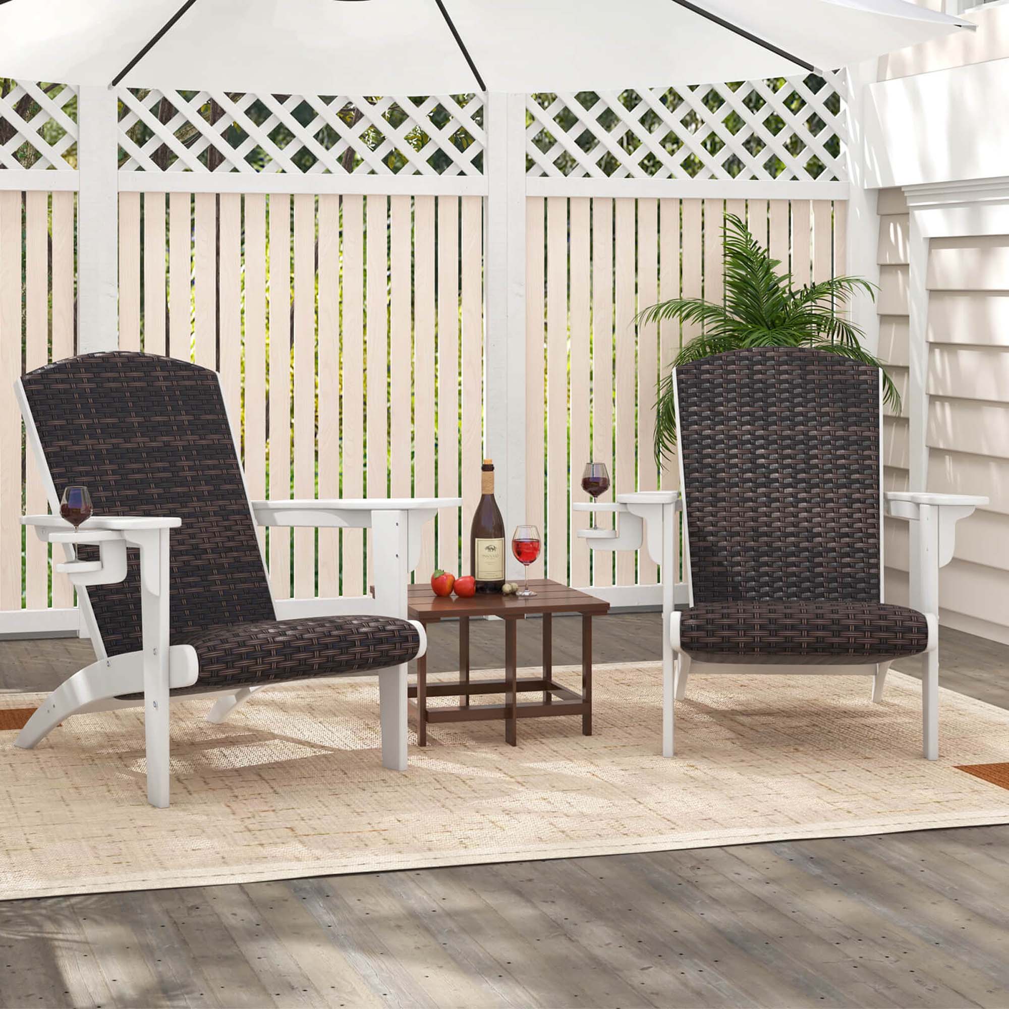 Alt View 3. Costway - Costway Patio Adirondack Chair with Rattan Padded Seat Wide Armrests & Hidden Cupholder - White.