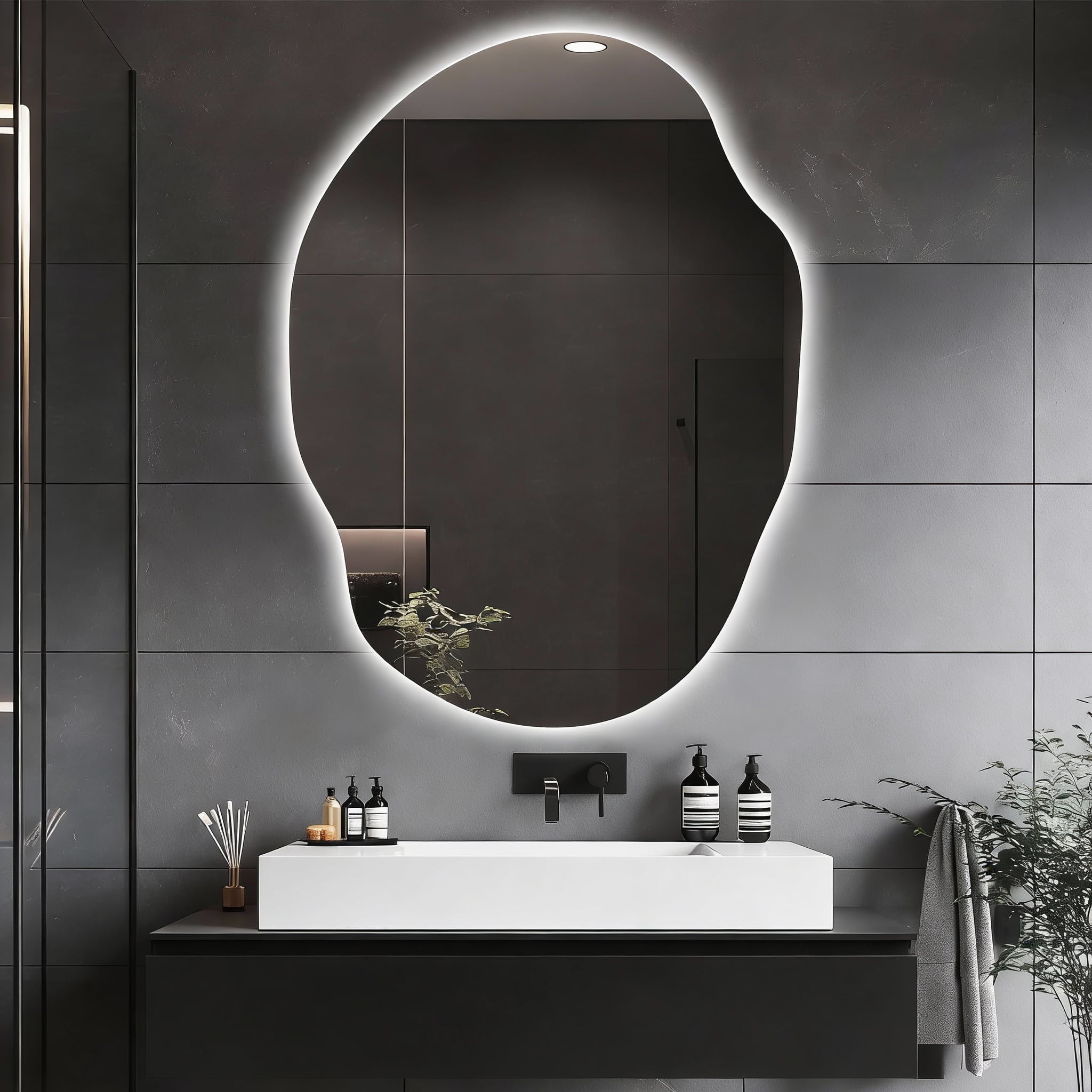 METALTON - Irregular Led Lighted Vanity Mirror For Bathroom Front And Backlit Anti fog color Dimmable Lighting Wall Mo - Clear 30"L x 22"W