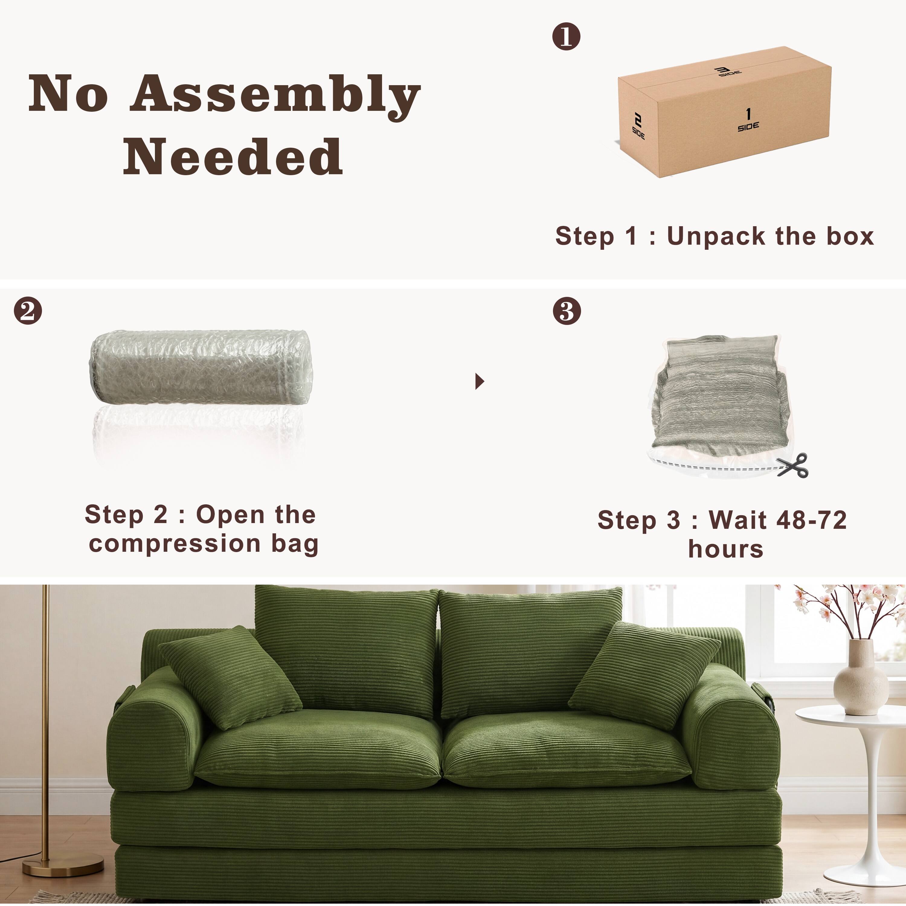 No Assembly Needed

Step 1: Unpack the box

Step 2: Open the compression bag

Step 3: Wait 48-72 hours