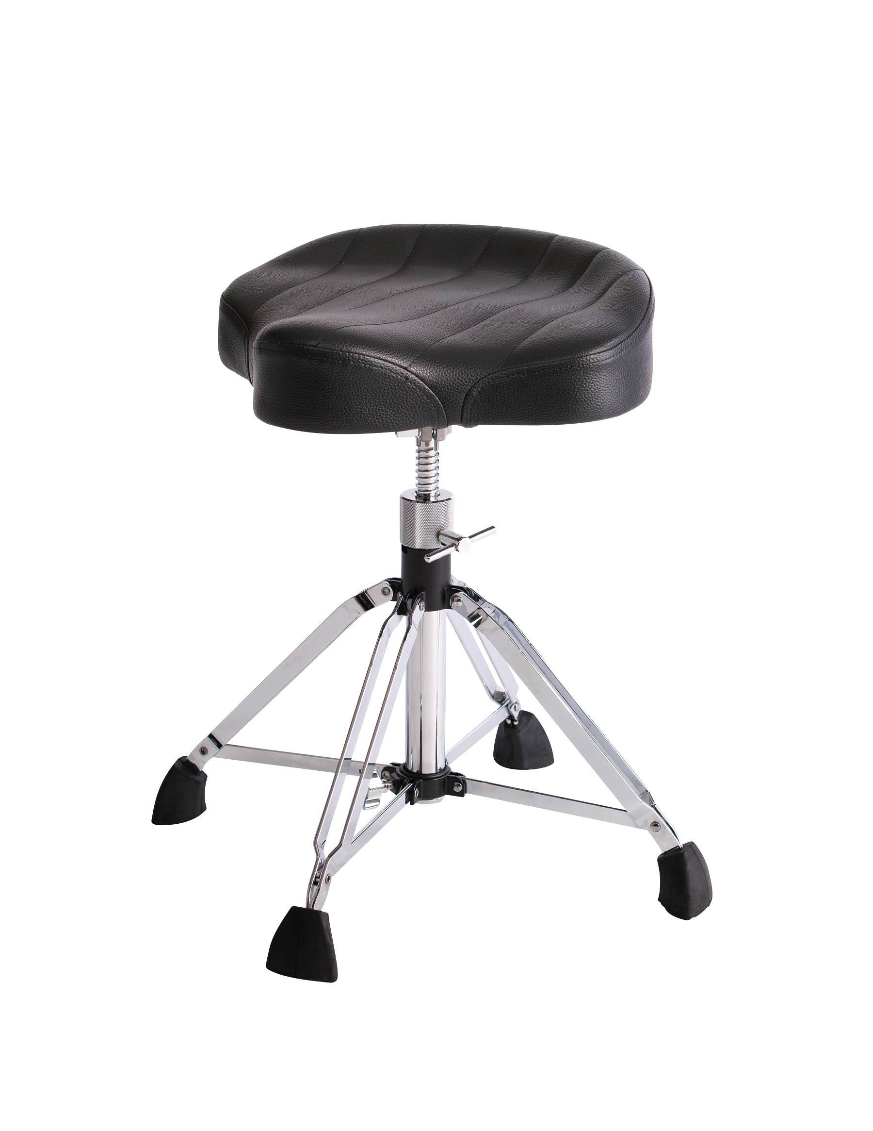 Front. Gibraltar Hardware - Saddle Drum Throne, 17" Oversized Seat, Heavy-Duty 4-Post Base, Super Foot Non-Skid Feet, Spindle Height Adjustment.