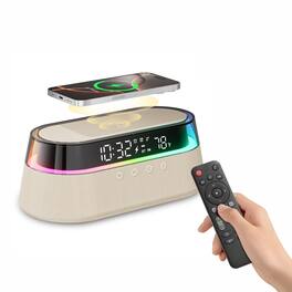 Dazzed Corner - Bluetooth Speaker Alarm Clock with Wireless Charging, FM Radio - Off White