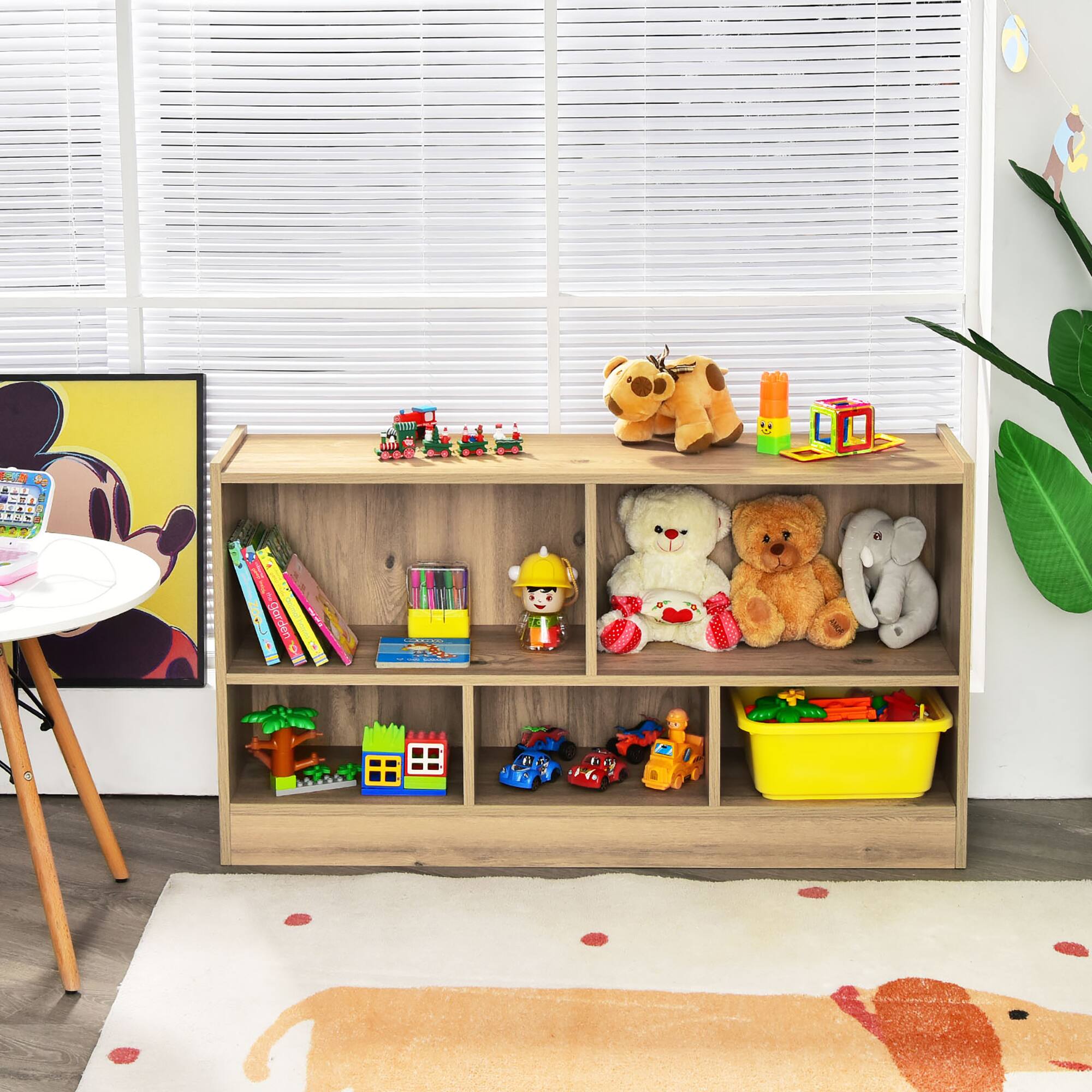 Left. Costway - Costway Kids 2-Shelf Bookcase 5-Cube Wood Toy Storage Cabinet w/ Shelves Natural - Natural.